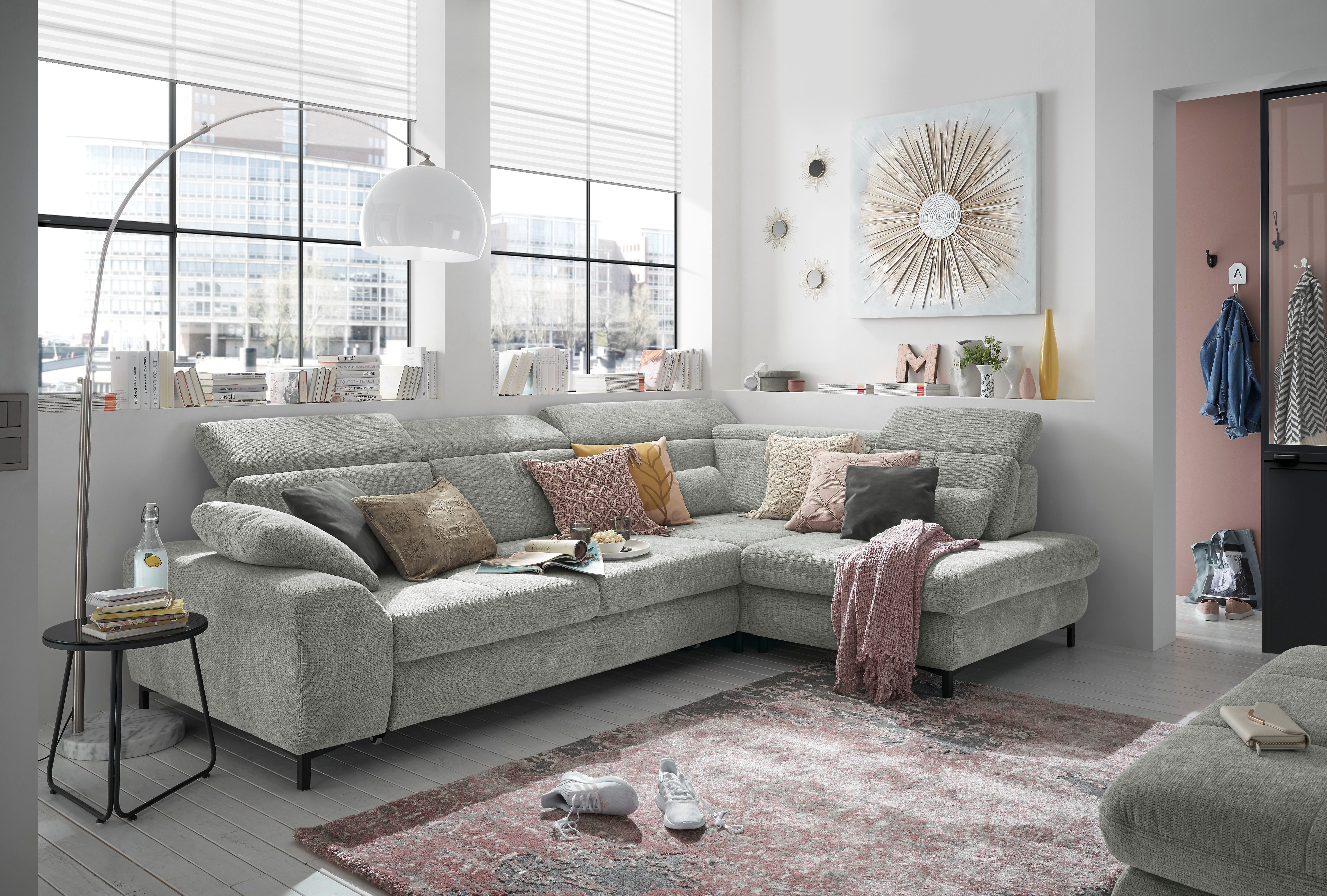 set one by Musterring Ecksofa SO 3400 Sitzhöhe 47cm oder 49cm, Sitztiefe verstellbar, B/T 317/220 cm, Kaltschaumpolsterung, Flachgewebe, whlw. mit Funktionen, Sitzhöhe 47