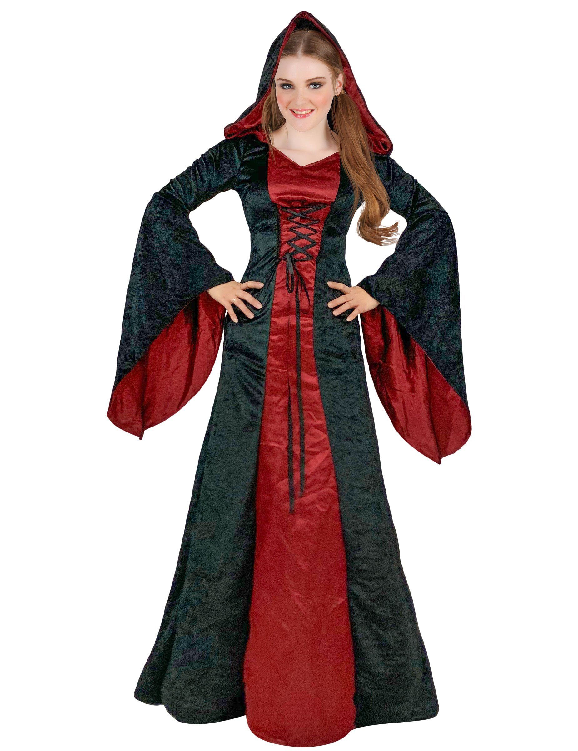 JADEO Monster-Kostüm Düstere Kultistin Gothic-Damenkostüm für Halloween schwarz-rot