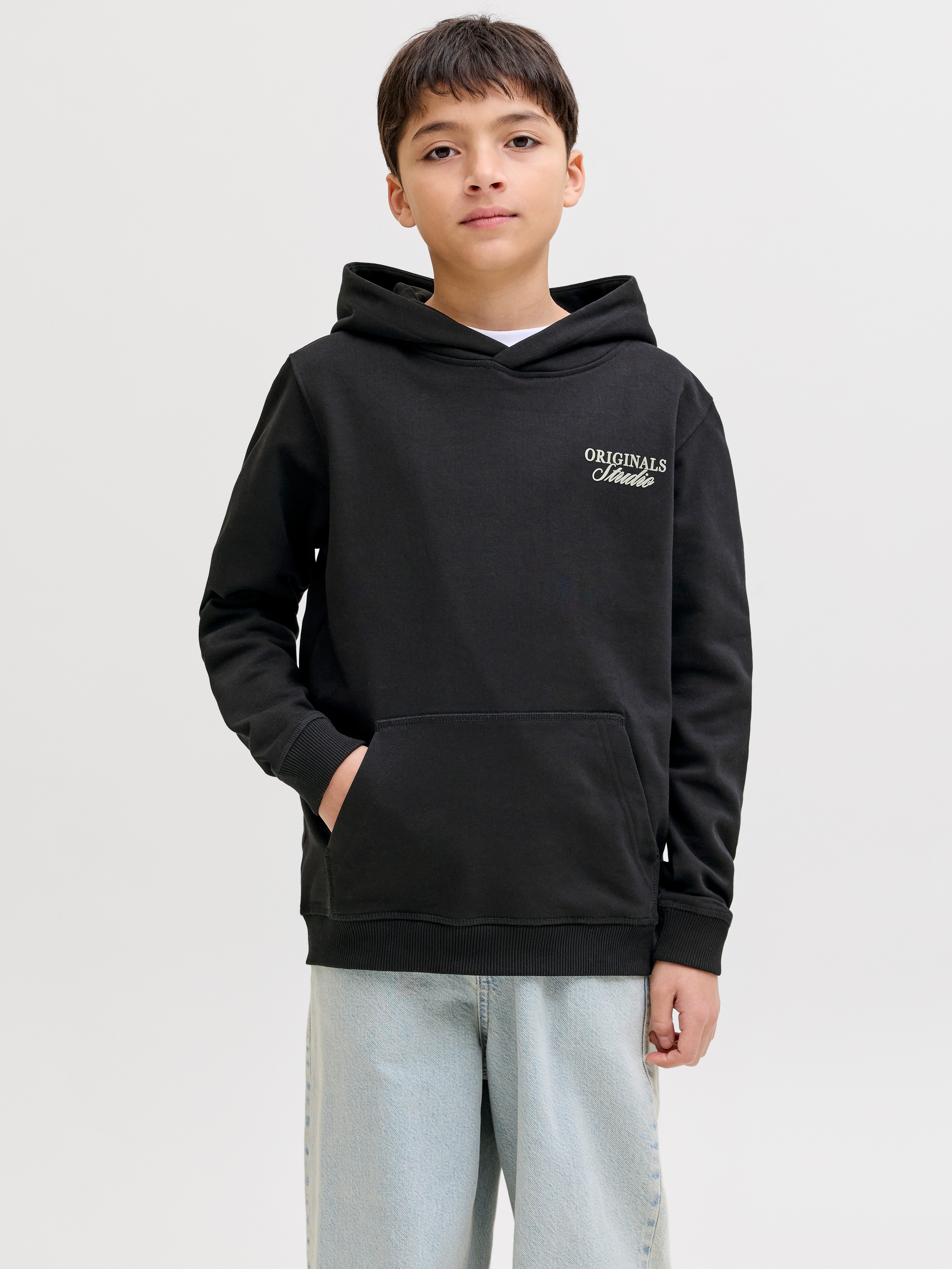 Jack & Jones Junior Kapuzensweatshirt JORNORREBRO TYPO BACK SWEAT HOOD SN JNR Baumwollmischung, relaxed fit, Langarm