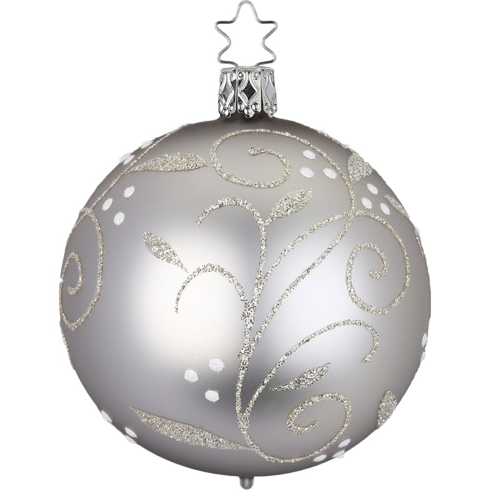 INGE-GLAS® Weihnachtsbaumkugel Winterbeeren silber (1 St), mundgeblasen, handbemalt