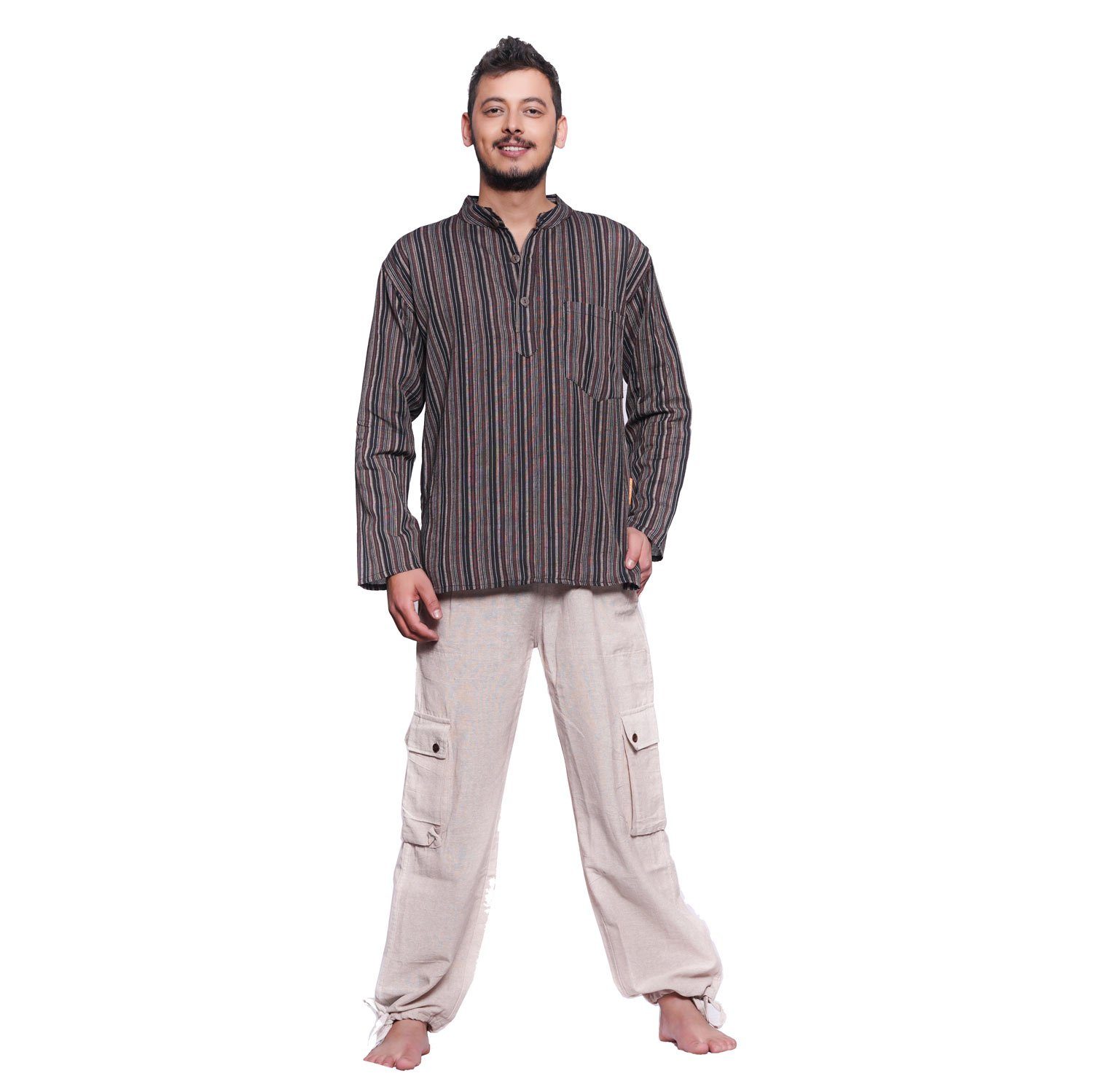 SIMANDRA Streifenhemd Herren Kurta Klassisch Gestreift Braun günstig online kaufen