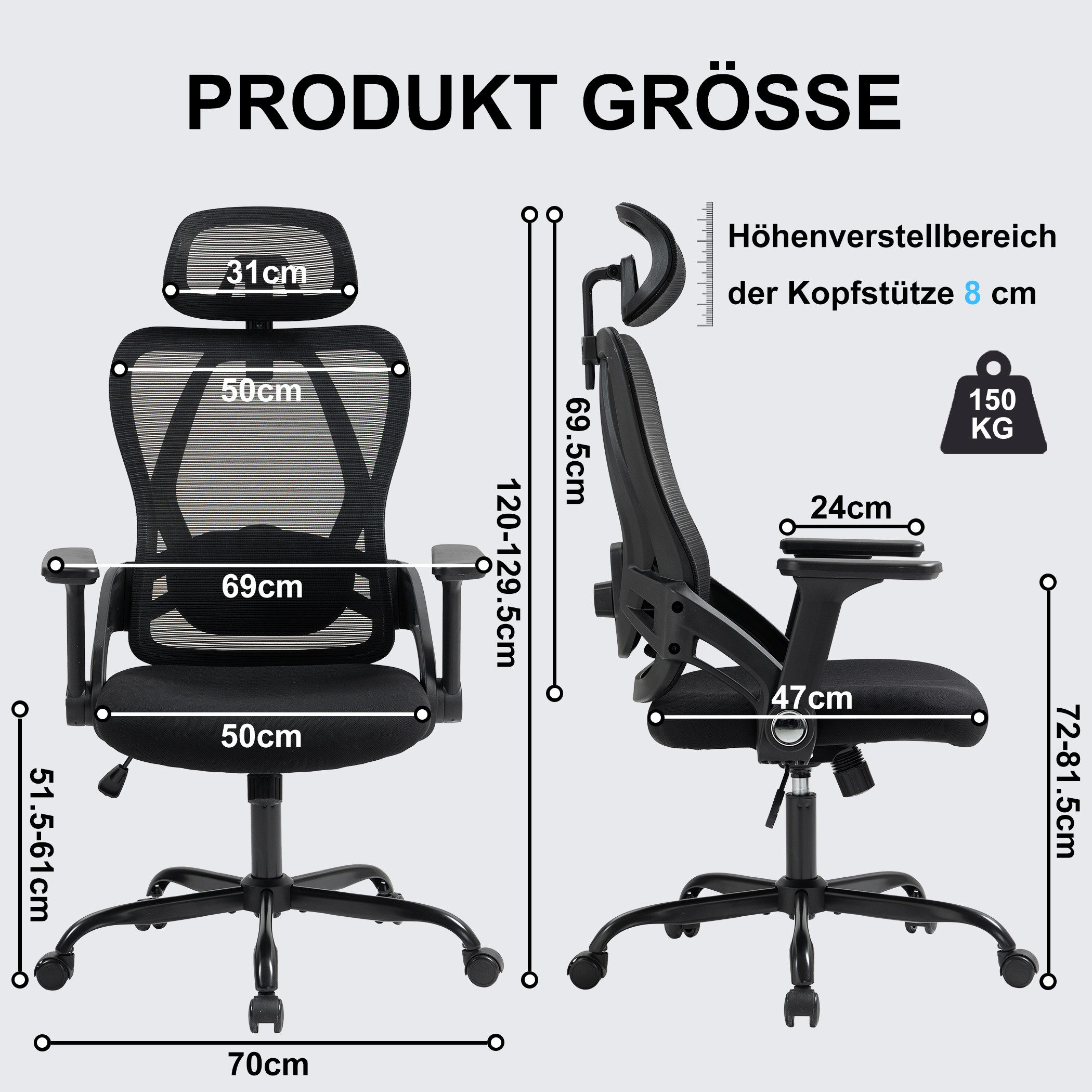 BRTHORY Schreibtischstuhl mit Verstellbarer Kopfstütze,Lordosenstütze,Hochk günstig online kaufen