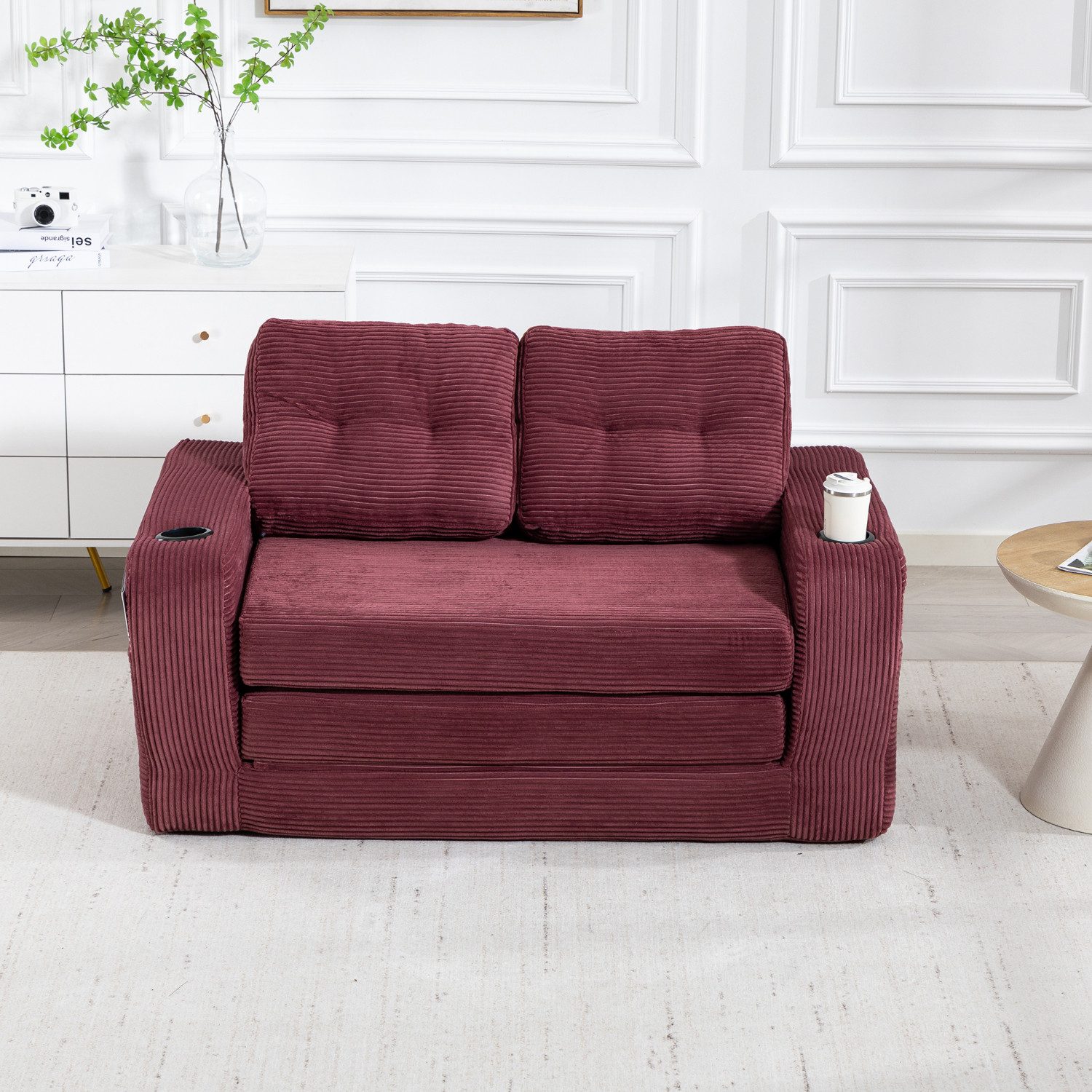 GLP Schlafsofa 2-Sitzer, Sofa 136x80 cm, Klappsofa platzsparend, mit Getränkehaltern, Seitentaschen, Liegefläche 186x100 cm