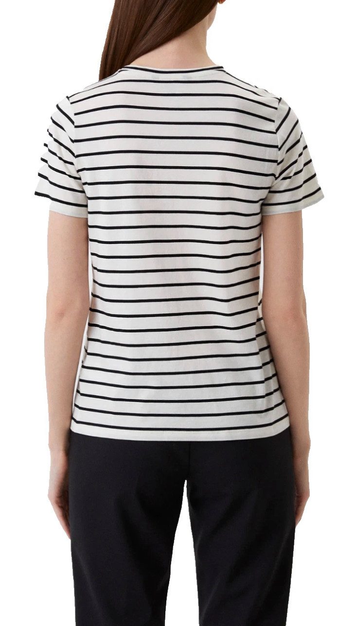 Ralph Lauren T-Shirt Lauren Logo Label Print Gestreift, Offwhite/Schwarz ein klares Statement-Piece für jeden Tag