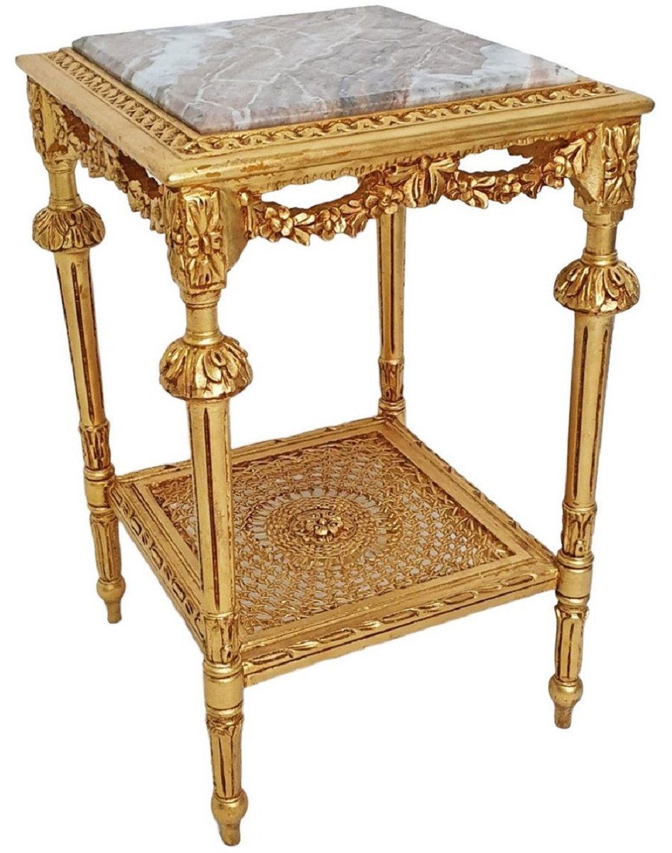 Wohnzimmer Padrino Beistelltisch Barock - Massivholz Casa Tisch Gold - Marmorplatte Stil Antik - mit Prunkvoller / Padrino Barockstil Grau Beistelltisch Casa Barock Möbel im Möbel