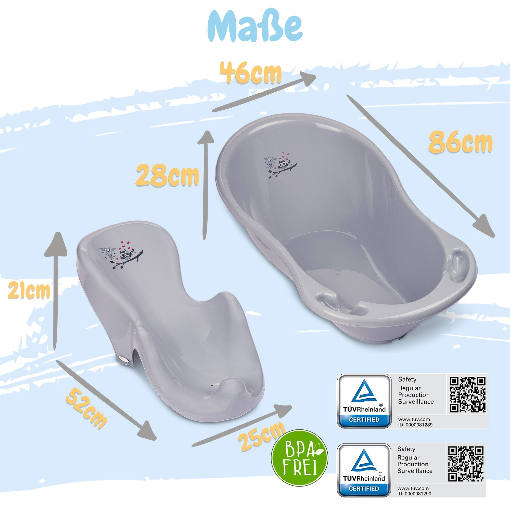 Babykajo Babybadewanne, (Teile, 7-tlg), Baby Badewanne mit Gestell + Badesitz + Töpfchen + Hocker + WC Trainer