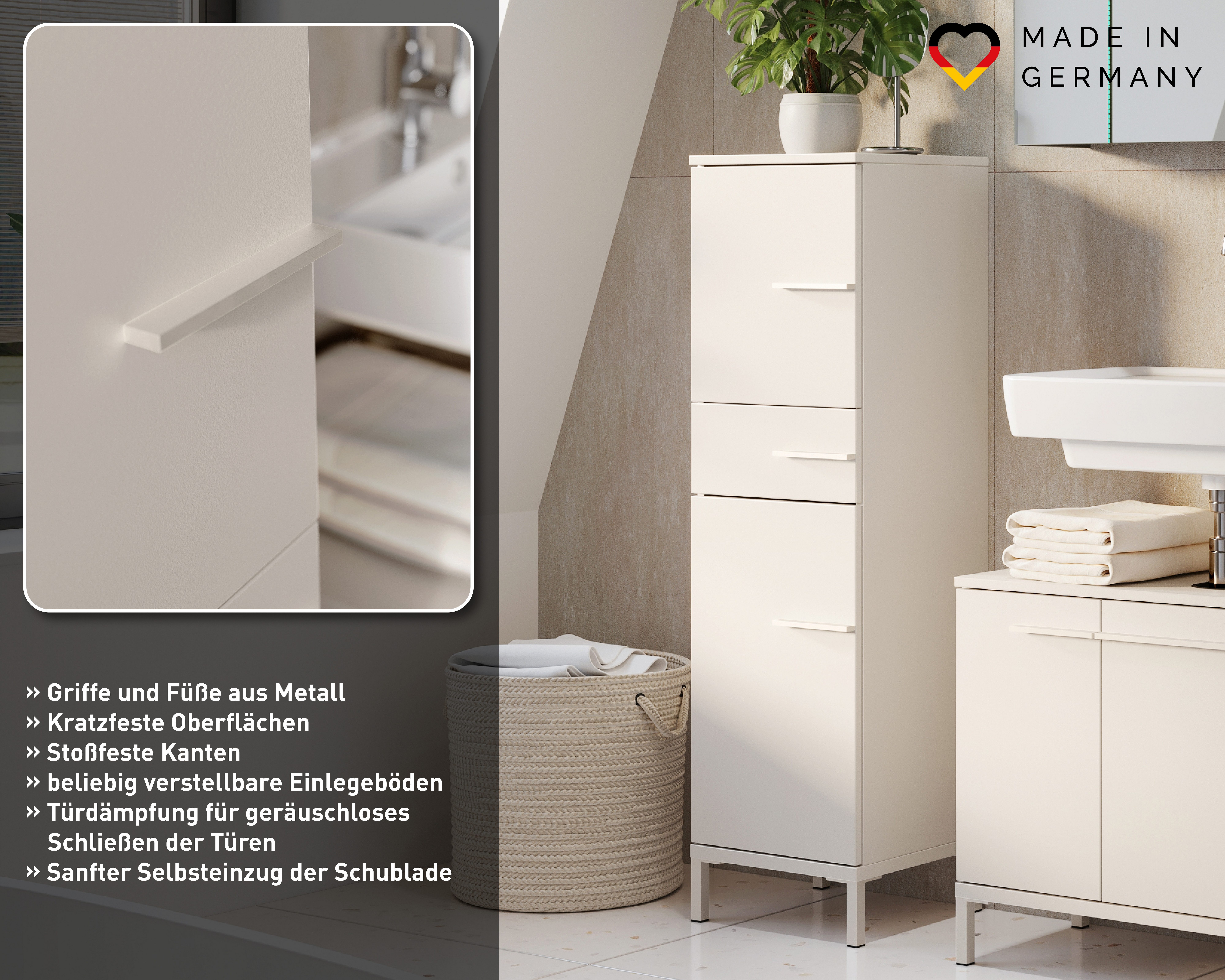 GERMANIA Badmöbel-Set Laurino, (3-St), mehrteiliges Set mit Waschbeckenunterschrank,Hochschrank & Midischrank