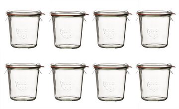 WECK Einmachglas Sturzgläser RR 100 0,5l Einweckgläser rund mit Deckel Klammern Ringe, Glas, (8-tlg)