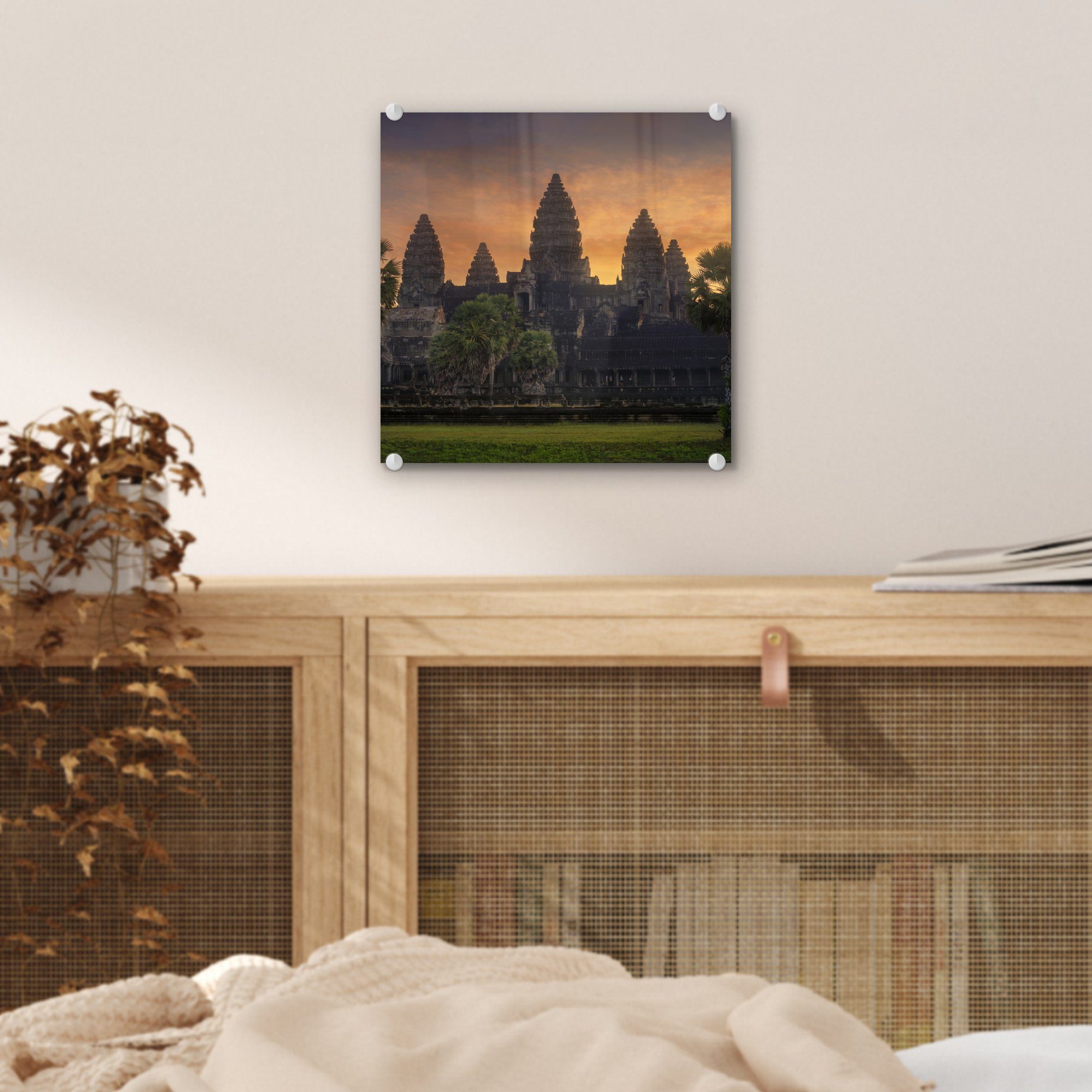Wat, Glas - - St), MuchoWow (1 in Acrylglasbild Wanddekoration auf Bilder - Wandbild Glas Angkor auf Foto Sonnenaufgang Glasbilder