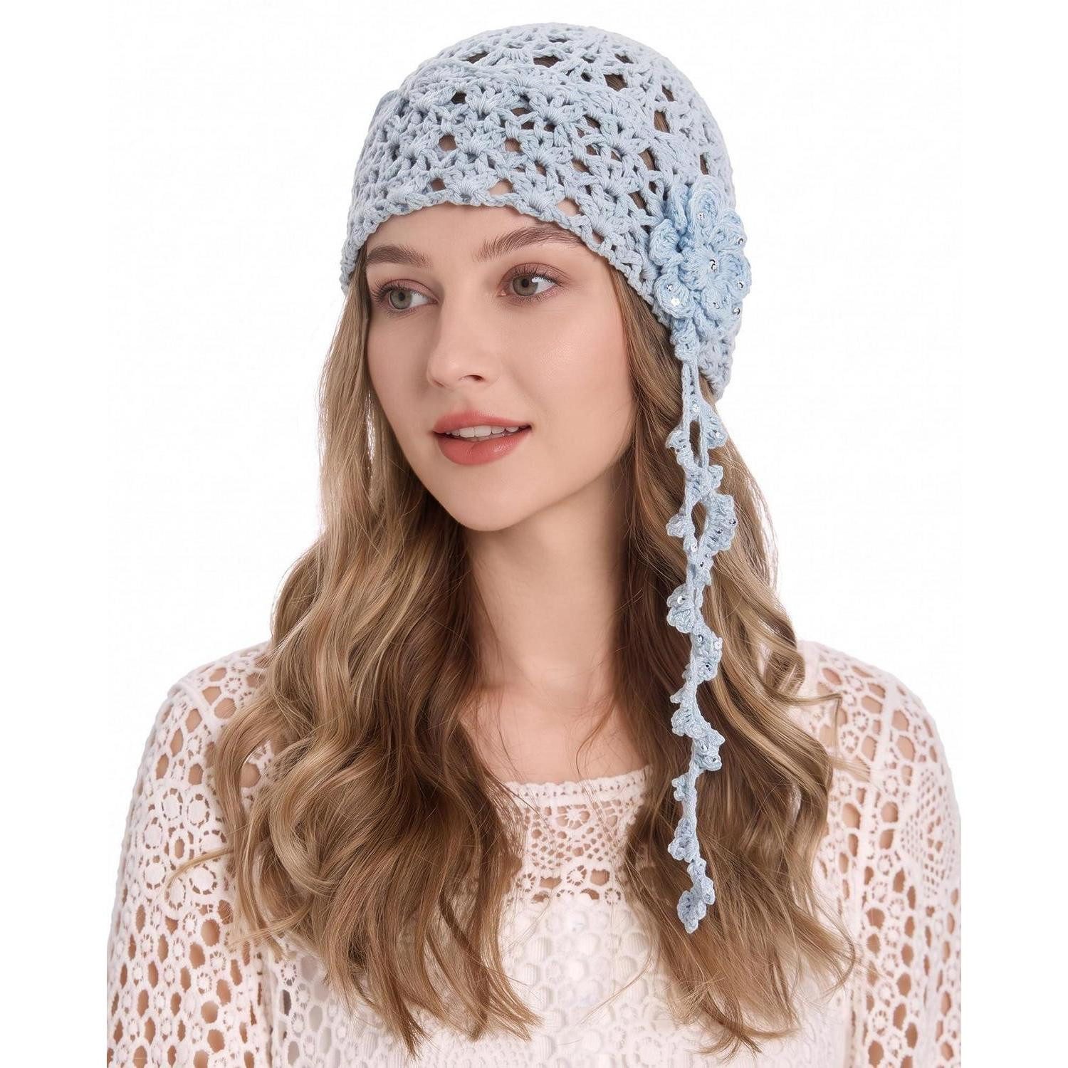 LuxusKollektion Schirmmütze Sommermütze Häkeloptik Blumen blau (1-St)