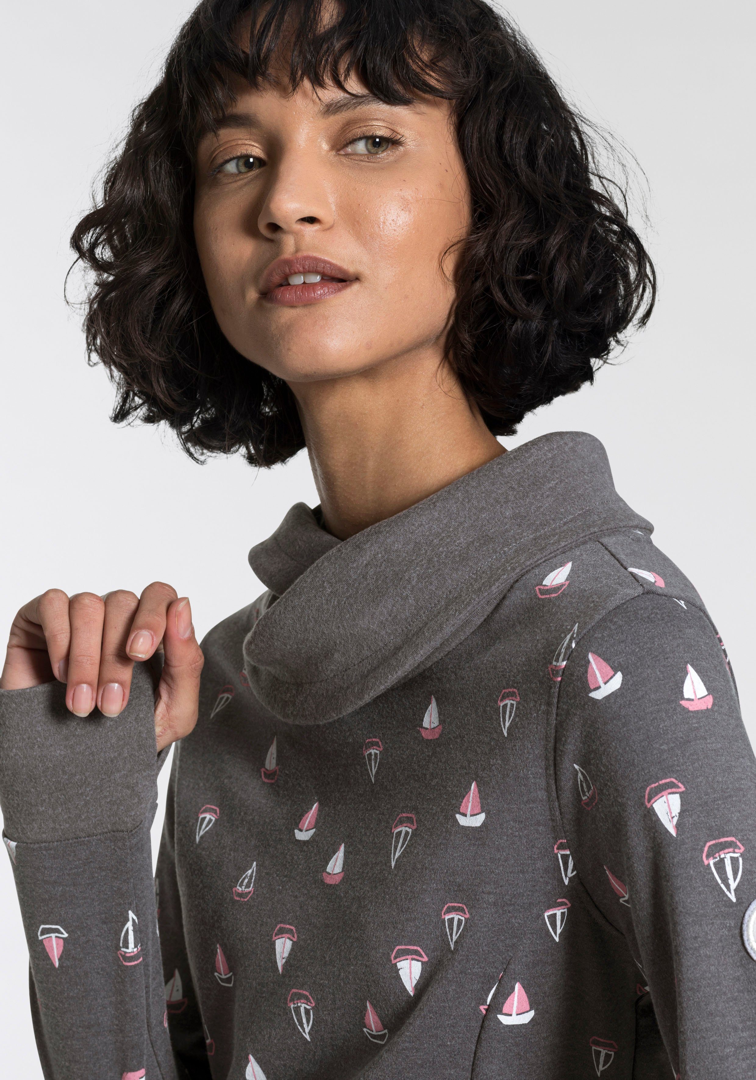 Damen Pullover KangaROOS Sweatshirt mit wärmendem Schlauchkragen und Allover-Print