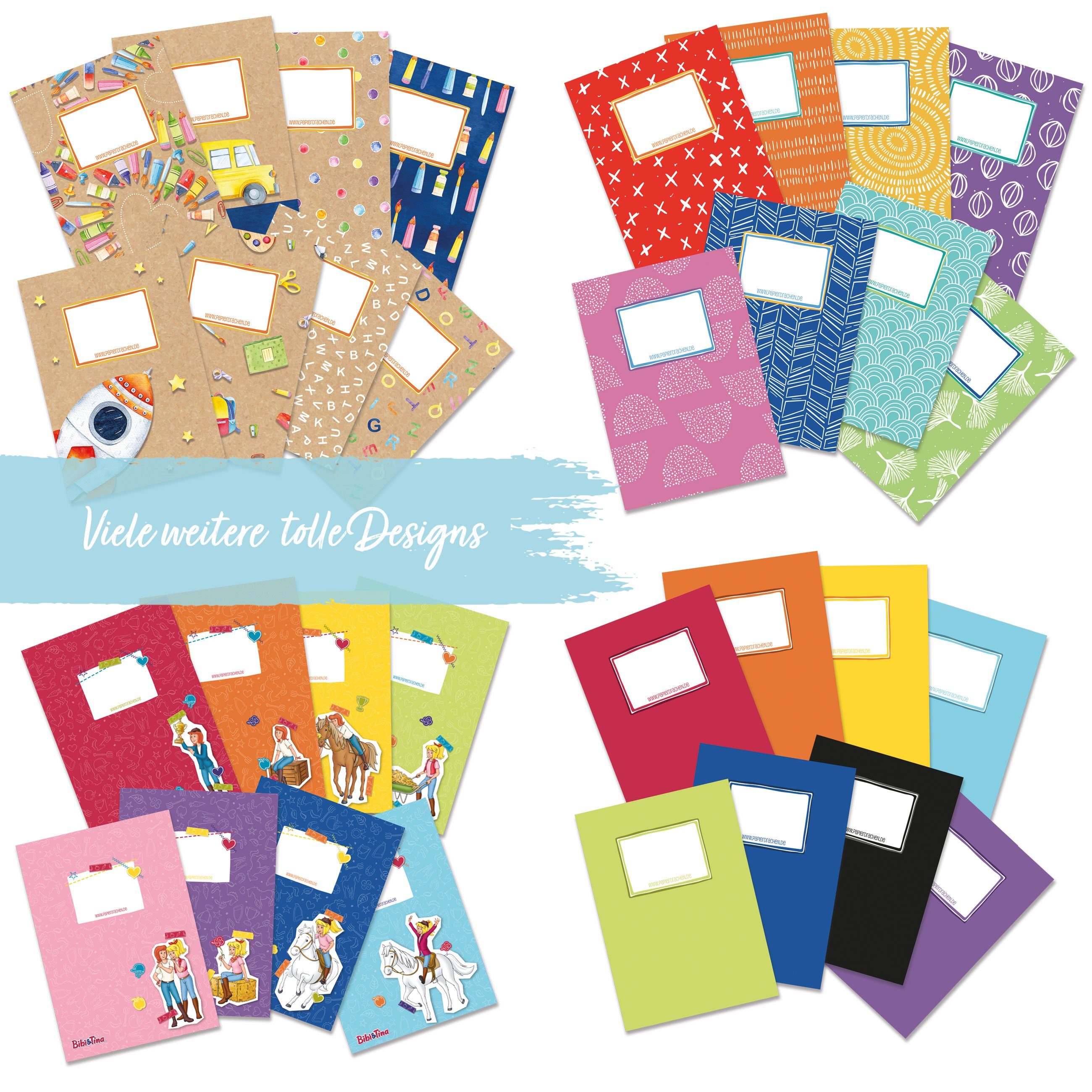 PAPIERDRACHEN Schulheft Papierheftumschläge DIN A5 - in tollen Designs - Schulanfang, aus stabilem 250g Papier