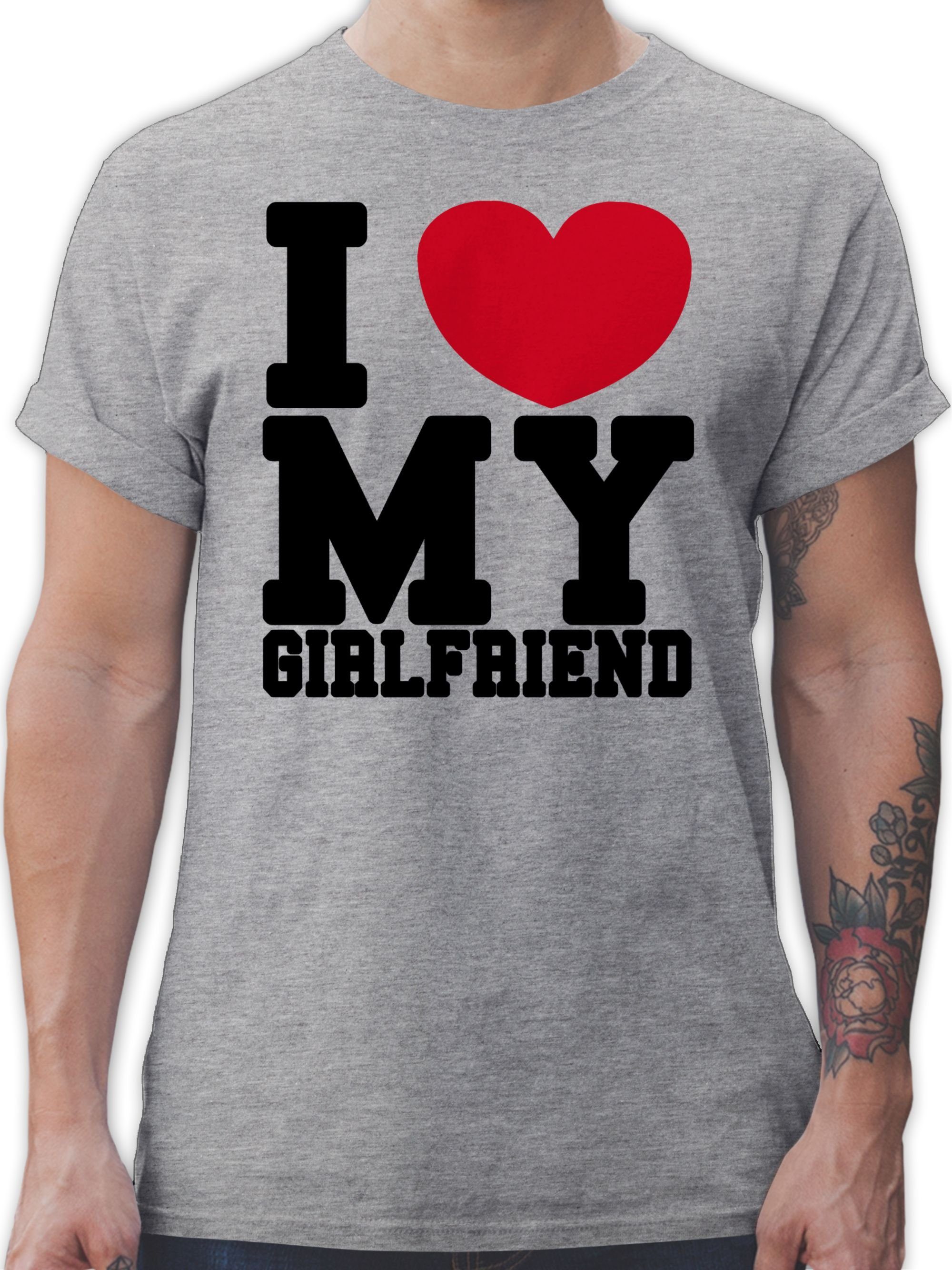 Shirtracer T-Shirt I love my Girlfriend - Ich liebe meine Freundin Geschenk Love my GF Valentinstag Partner Liebe 2 Grau meliert