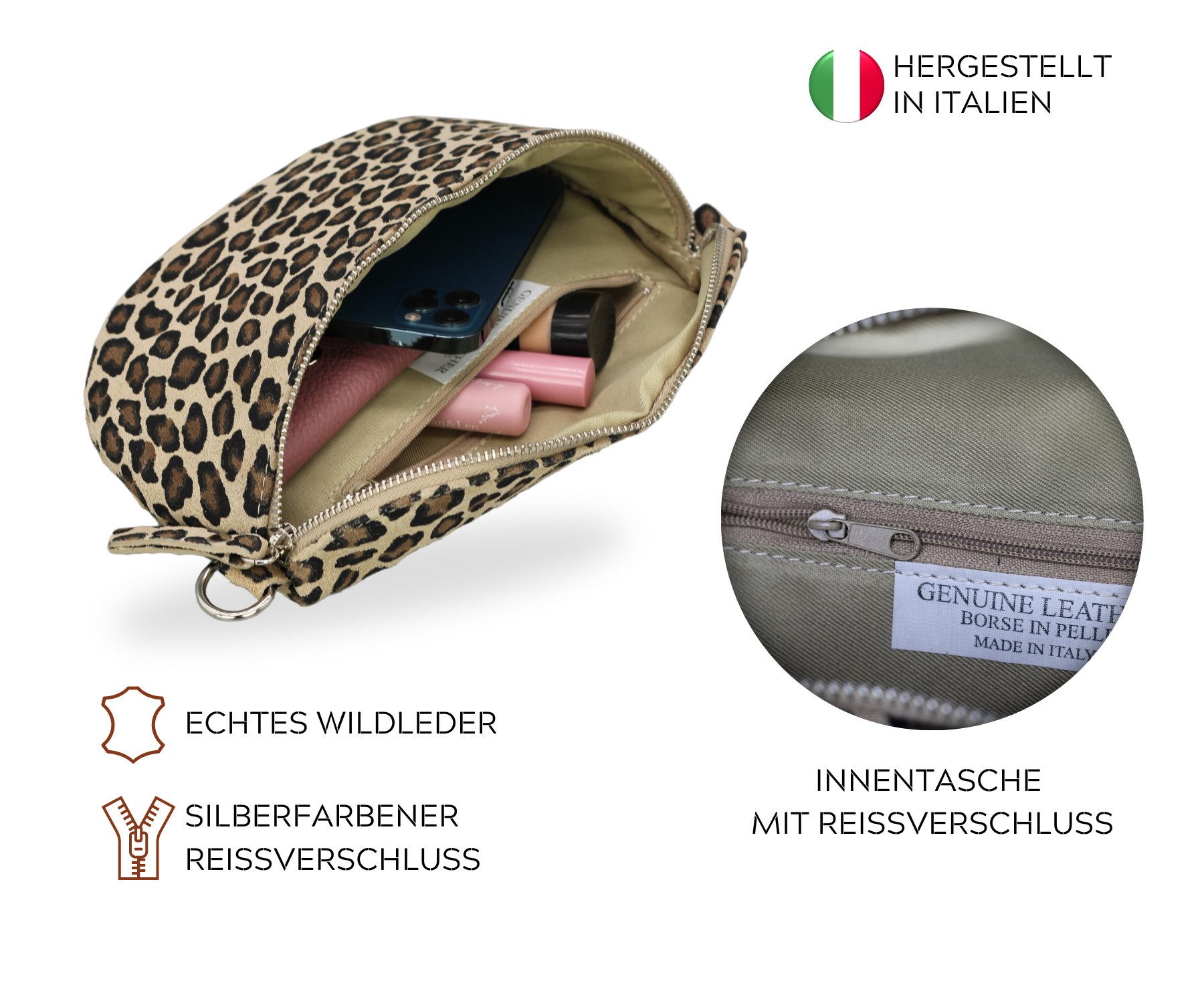 BRISE TASCHE Schultertasche SAHEL SUEDE Bauchtasche Damen Echtes Wildleder, Umhängetasche, Medium Größe, mit extra gemustertem Gürtel