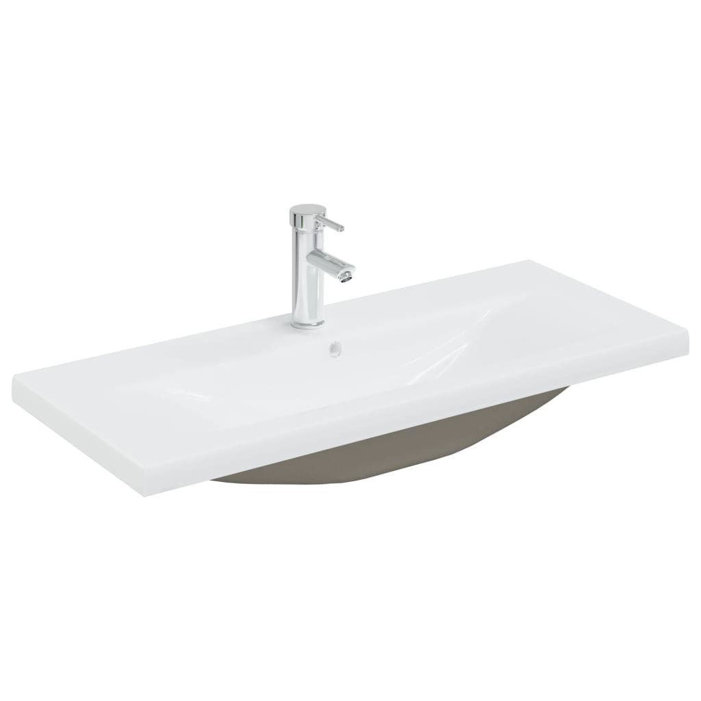 vidaXL Waschbecken Einbauwaschbecken mit Wasserhahn 91x39x18 cm Keramik Weiß