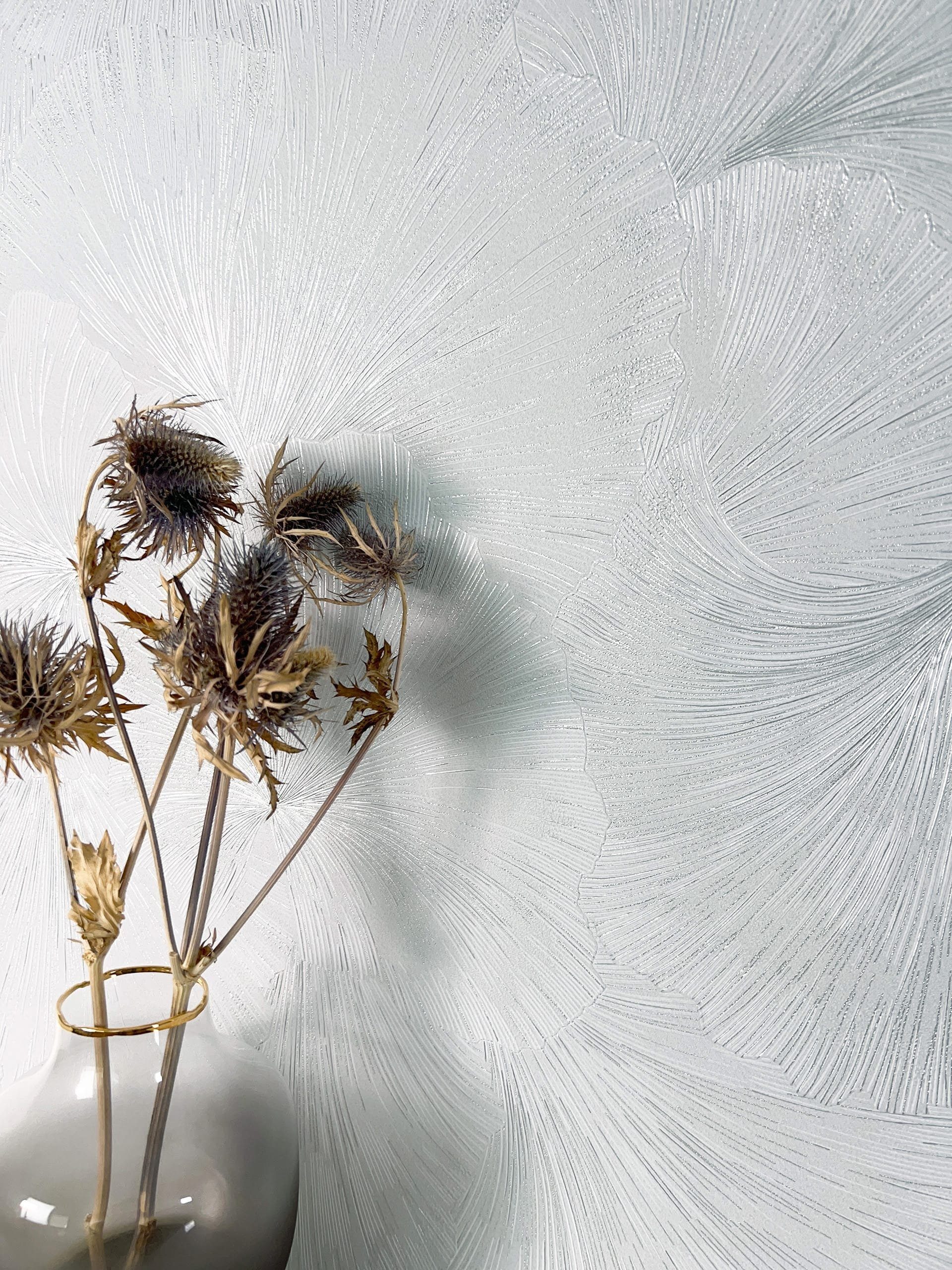 Newroom Vliestapete, Silber Tapete Modern Dschungel - Mustertapete Palmenbl günstig online kaufen