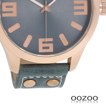 OOZOO Quarzuhr Oozoo Damen Armbanduhr Timepieces Analog, (Analoguhr), Damenuhr rund, extra groß (ca. 51mm) Lederarmband, Fashion-Style