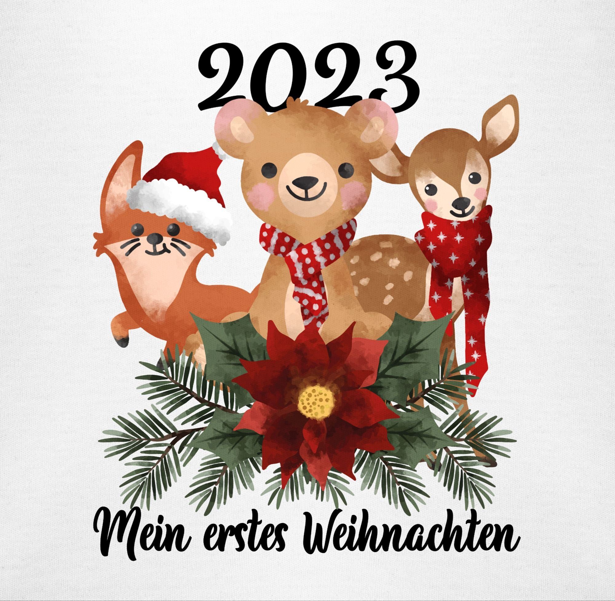 Weihnachten Weiß Shirtracer 2023 Weihnachten 1 Shirtbody erstes Mein Kleidung schwarz Tieren - süßen Baby mit