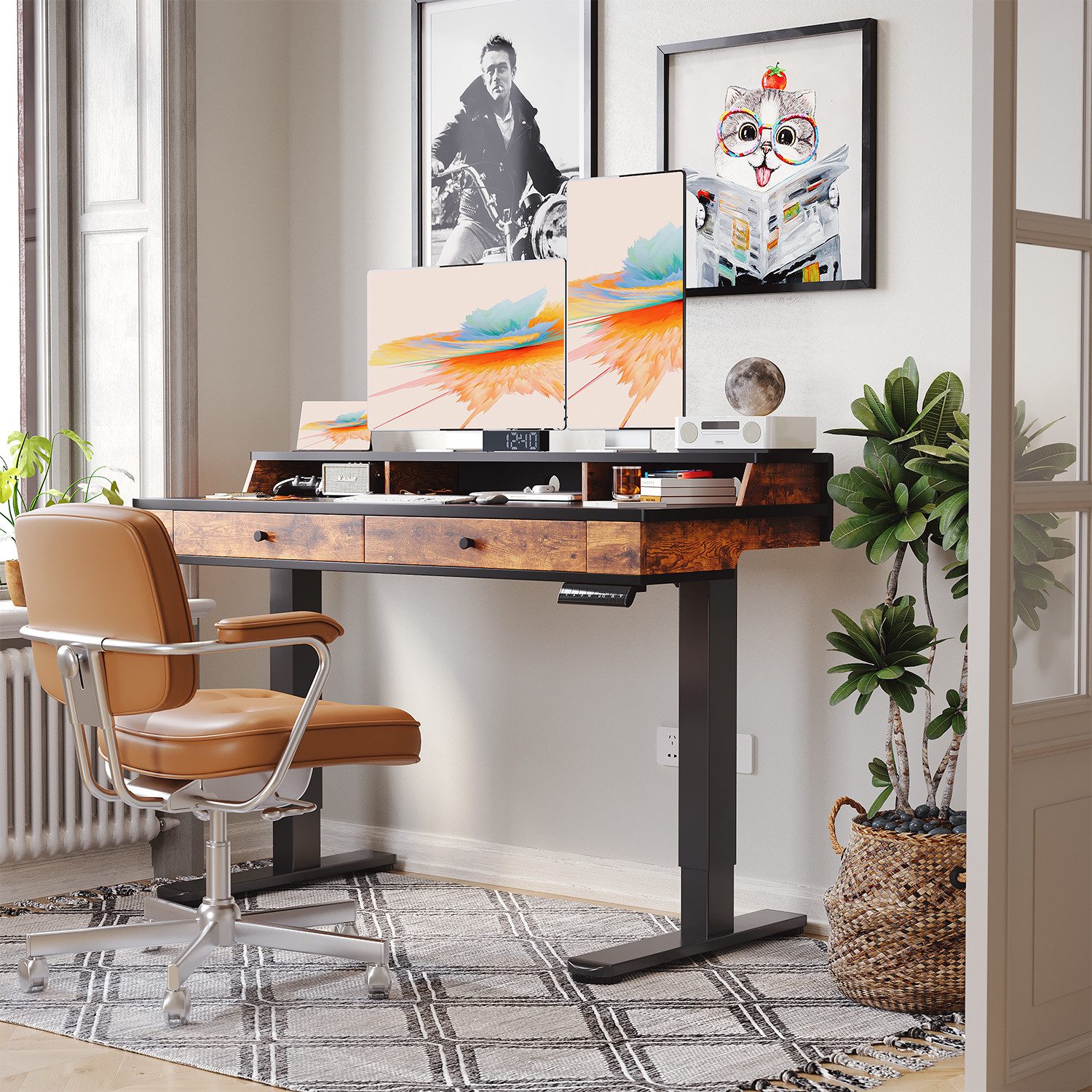 HOMALL Schreibtisch Höhenverstellbarer Schreibtisch mit 2 Schubladen (Großf günstig online kaufen