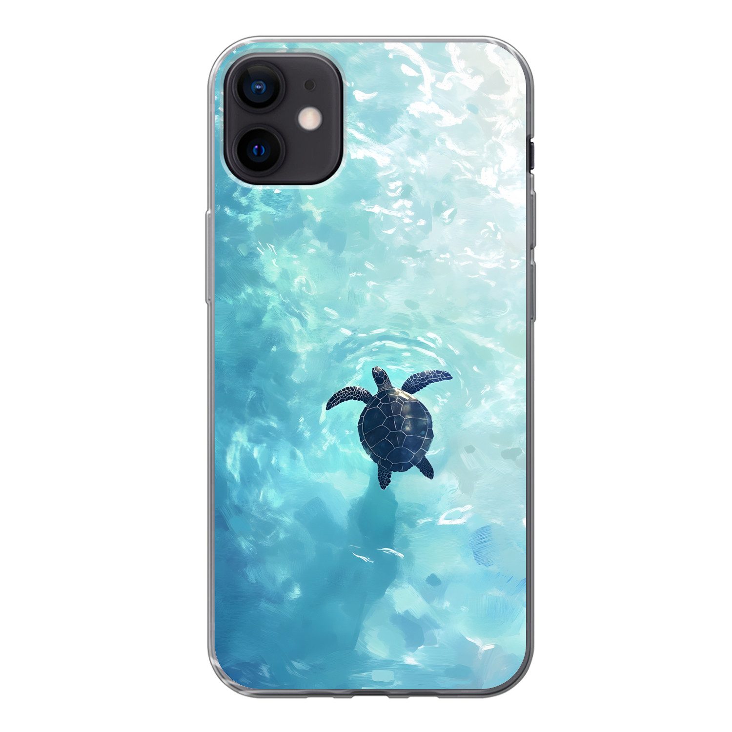 MuchoWow Handyhülle für Apple iPhone 12 Mini Schildkröte - Meer - Blau - Glitzern, Smartphone-Bumper, Print, Handy Schutzhülle Dünn