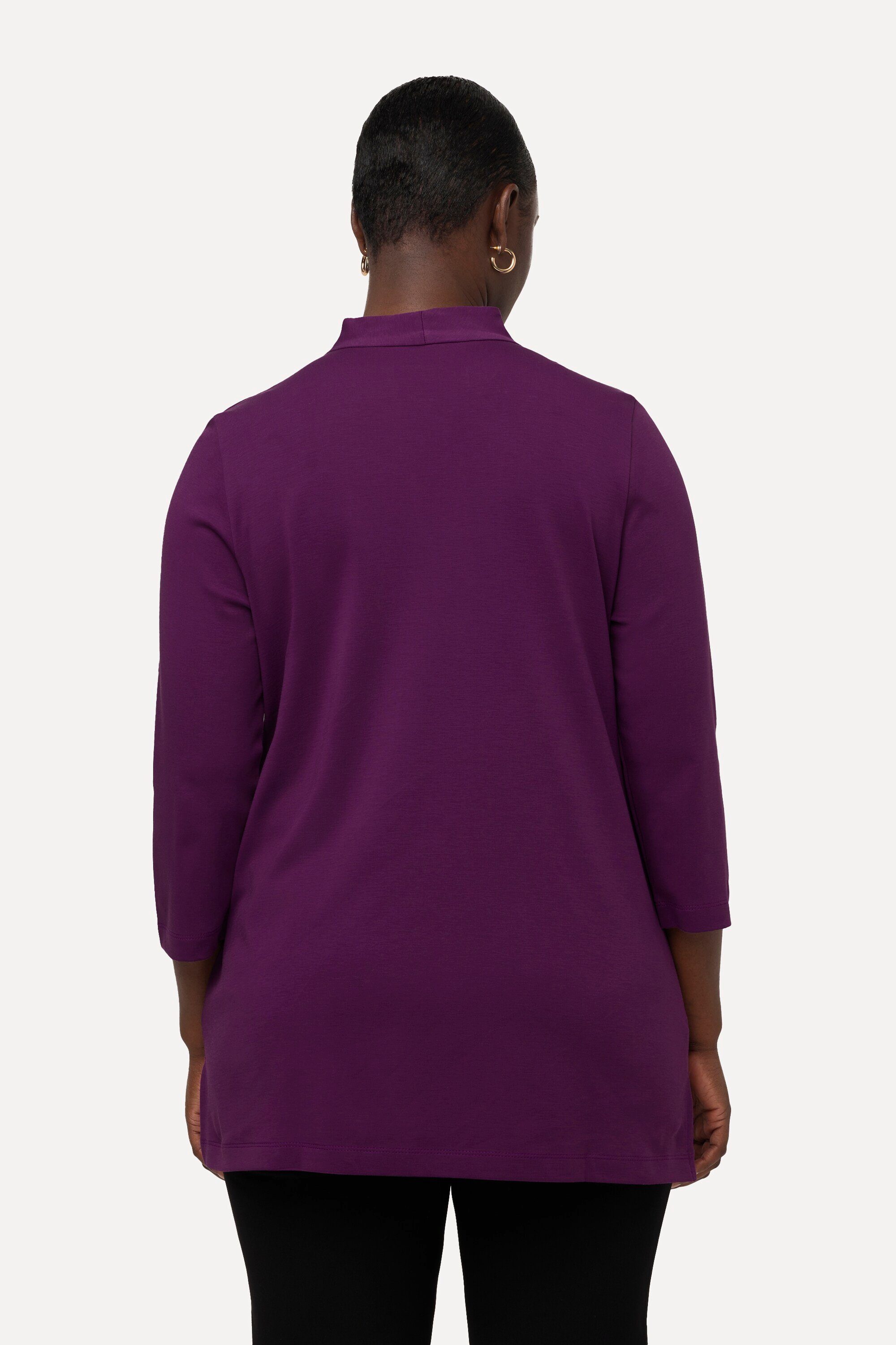 Kelchkragen Pima A-Linie Rundhalsshirt Ulla bordeauxviolett Popken Cotton 3/4-Arm Shirt