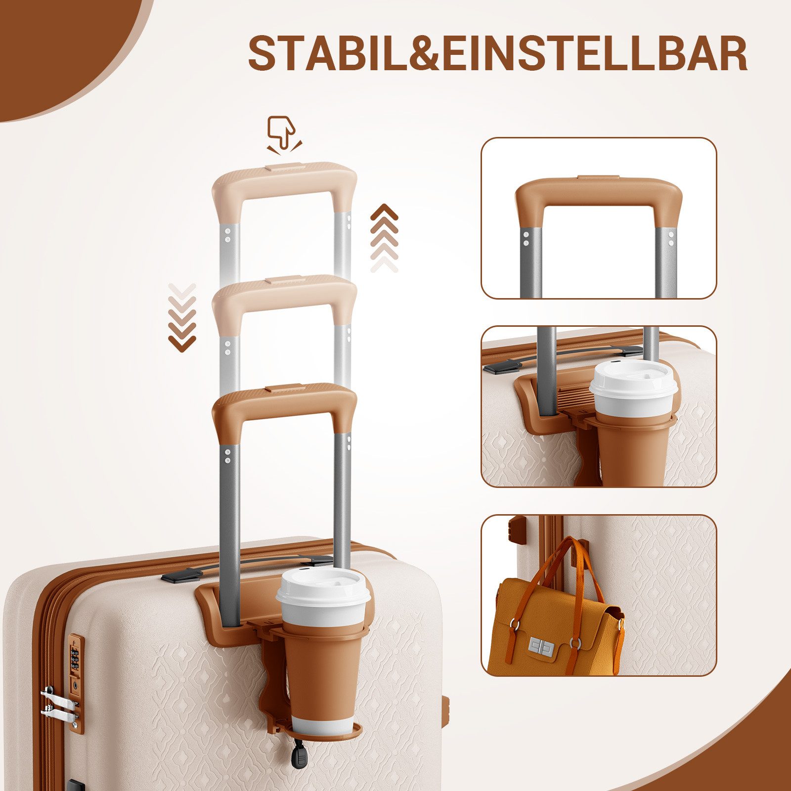 KONO Business-Koffer Premium Reisekoffer Ultimate – Leichter PP-Koffer mit 360° Rollen, 4 Rollen