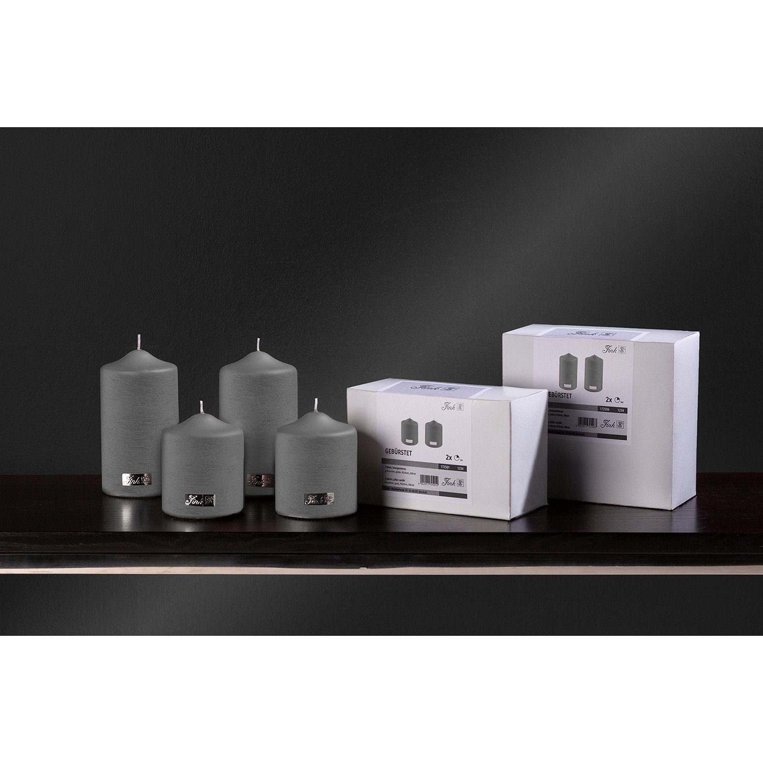 Fink Stumpenkerze CANDLE 2er Set Stumpenkerzen - grau - Paraffin - H. 10cm x B. 8cm (1-tlg., Dicke Kerzen - Großkerzen), Säulenkerzen Blockkerzen Zylinderkerzen - Elegante Standkerzen