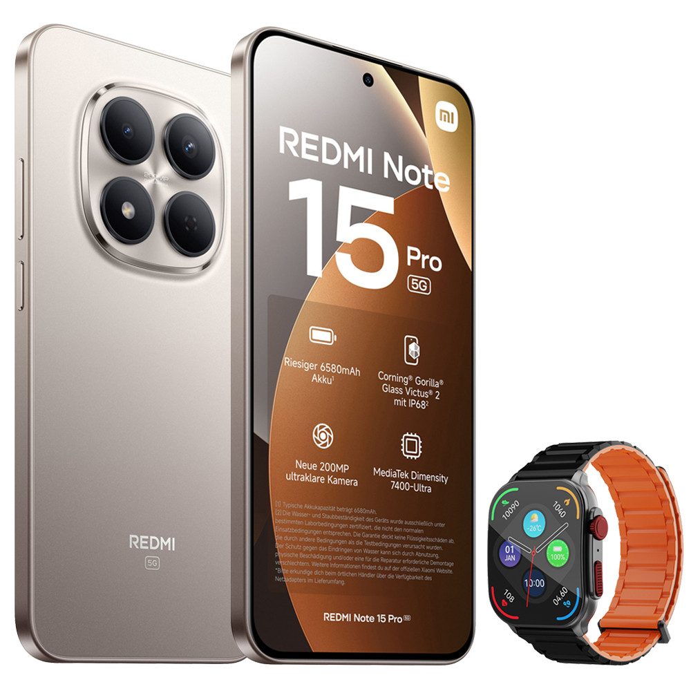 Xiaomi Redmi Note 15 Pro 5G 12+512GB Smartphone & Smartwatch Handy (200 MP Kamera)