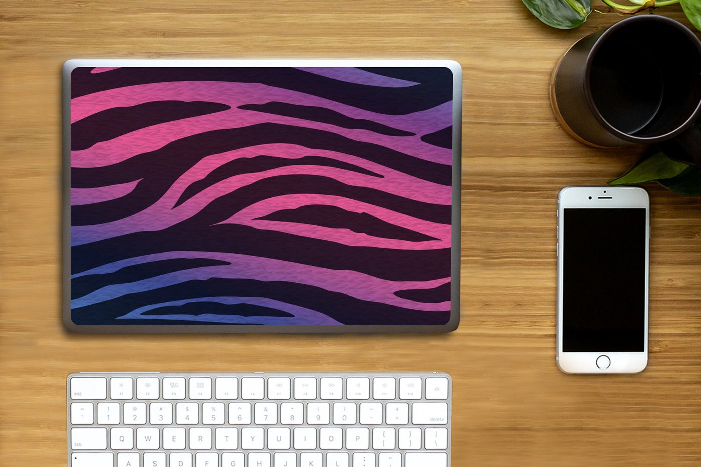 Thumbnail - MuchoWow Laptop-Aufkleber Zebramuster - Rosa - Lila - Tiermuster, (1tlg), Laptop Folien Cover, Aufkleber, Sticker, Schut...