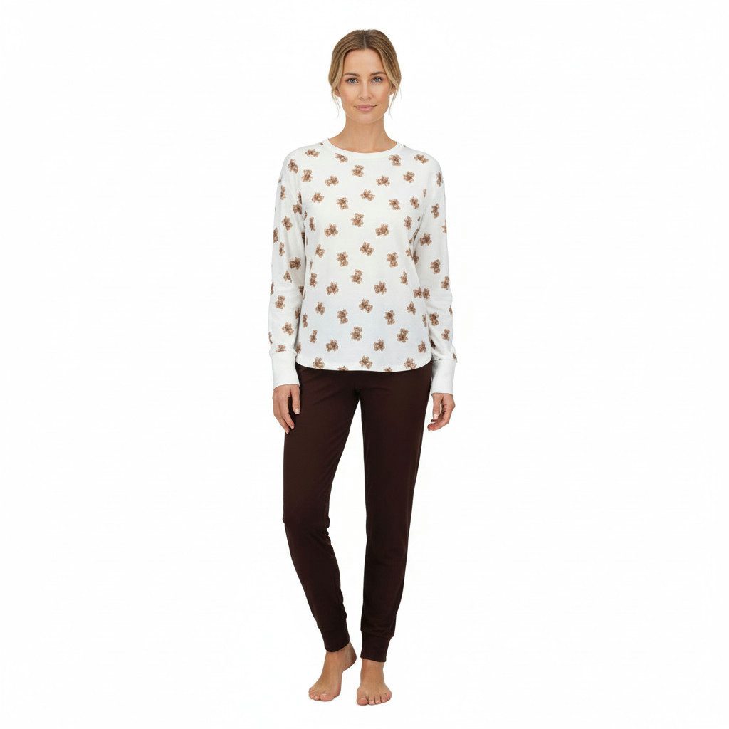 Ringella Pyjama Langarm Schlafanzug mit Strickbündchen und Bärchen-Dessin (2 tlg) Reine Baumwolle in Single Jersey-Qualität