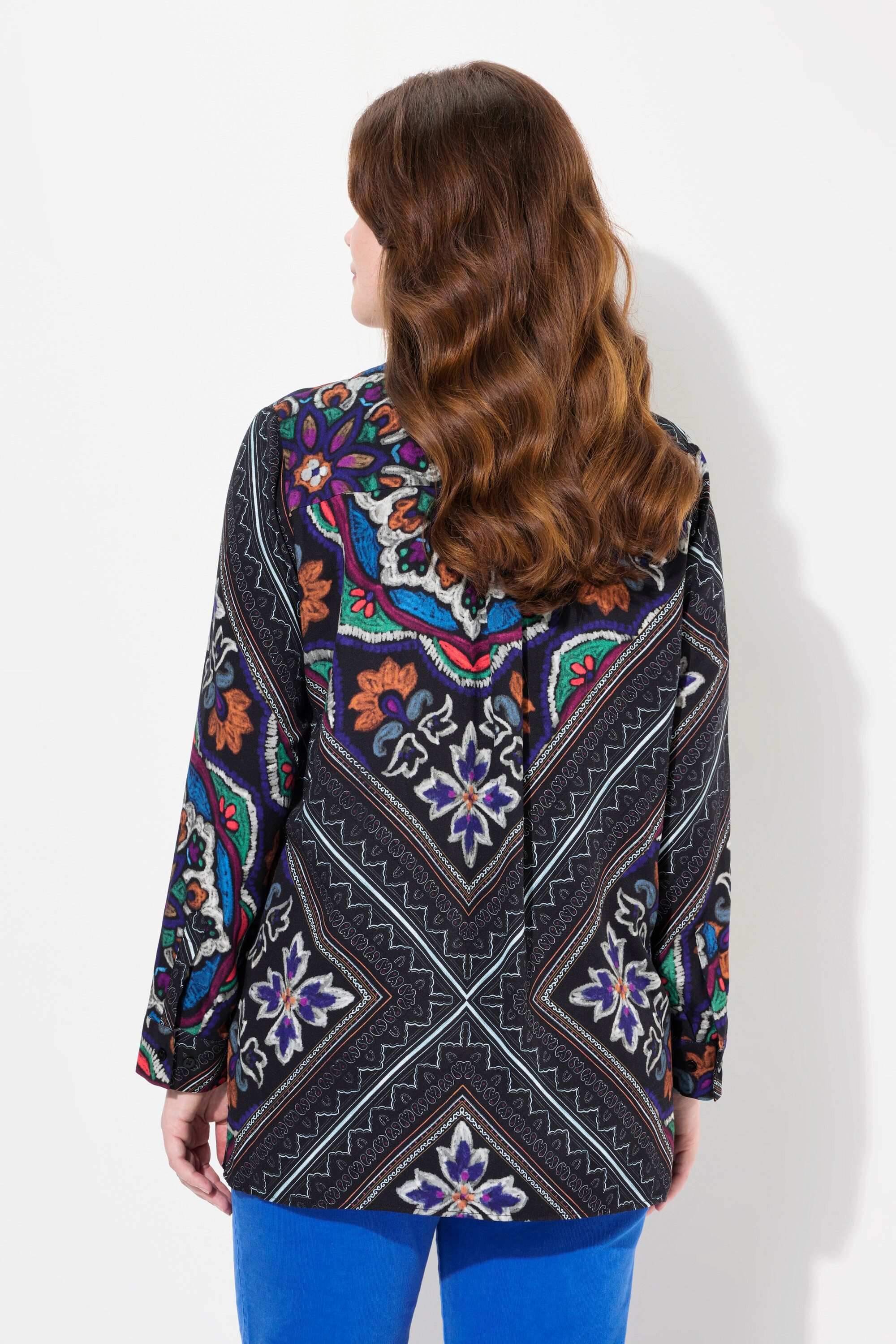 Ulla Popken Hemdbluse Hemdbluse Mustermix Hemdkragen Langarm