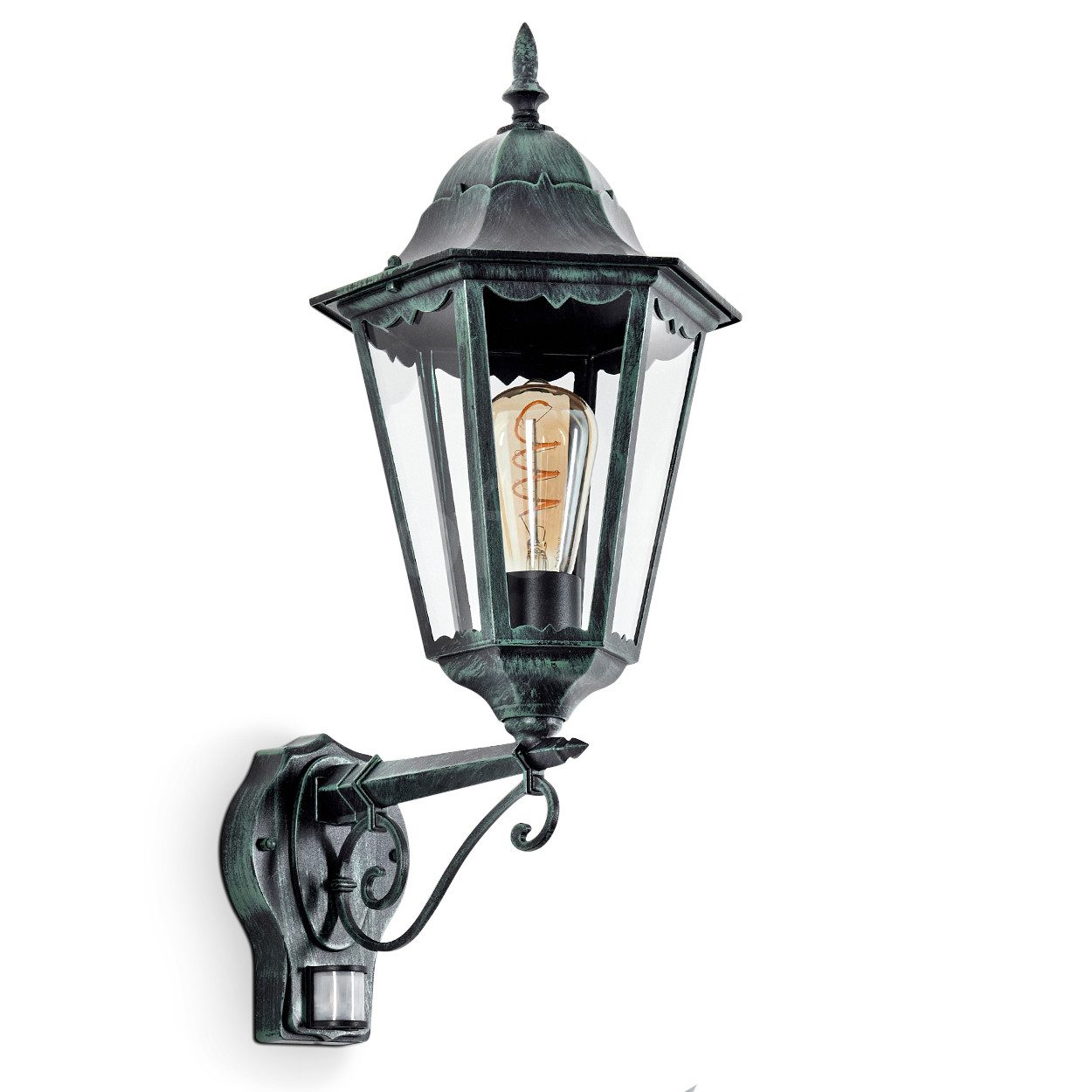 hofstein Außen-Wandleuchte Wandlampe Bewegungsmelder in antikem Look aus Metall/Glas, ohne Leuchtmittel, Wandleuchte im Retro/Vintage Design, Außenleuchte für Terrasse, E27