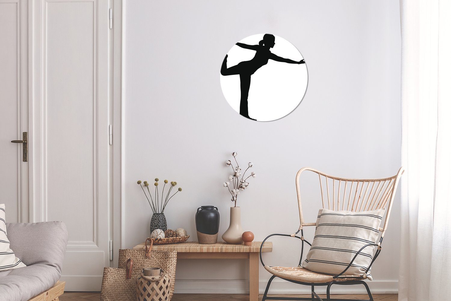 Yoga cm - (1 MuchoWow Wanddekoration Wohnzimmer, Kreis Gemälde St), - Wandbild, Forex, Sport, Schwarz Rundes 30x30