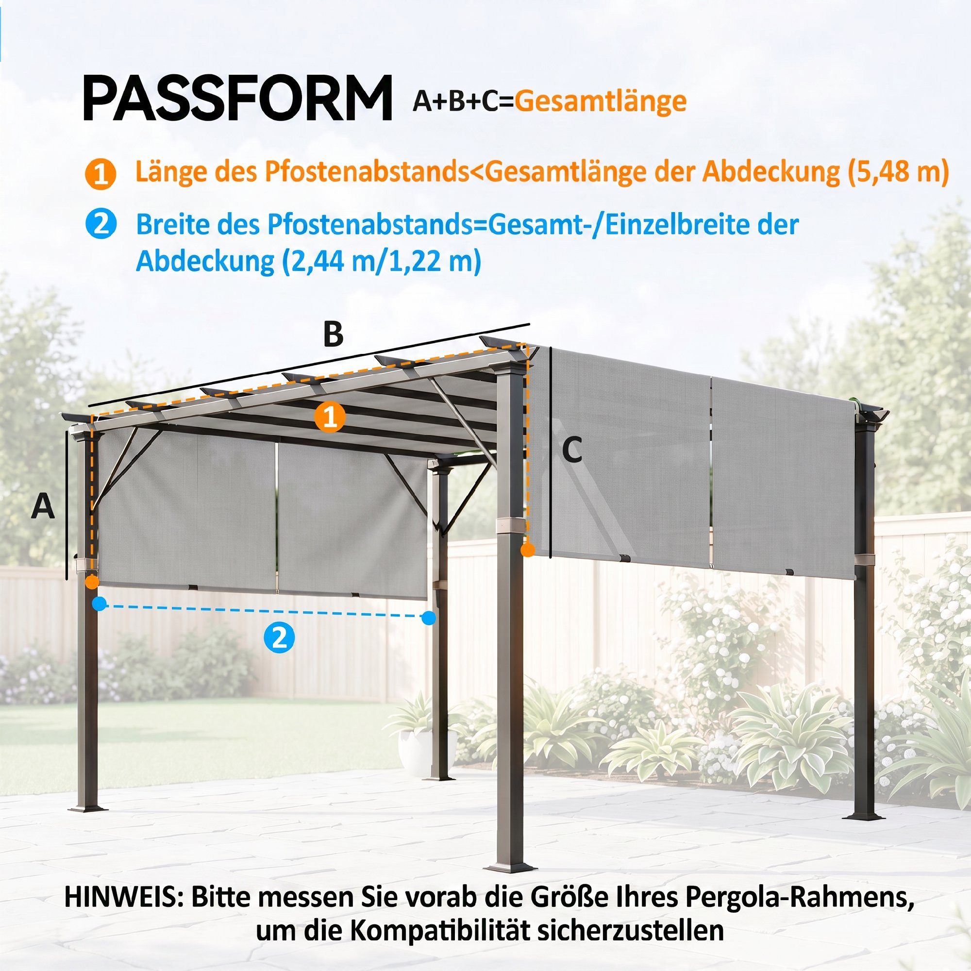 Outsunny Pavillon-Ersatzdach Ersatzdach für Pergola 488 x 122 cm mit UV-Schutz, Ersatz-Dachplane, 180 g/m², 122.0 x 122.0 cm (Ersatz-Dachplane, Sonnensegel), für 3 x 3 m Pavillon, Hellgrau