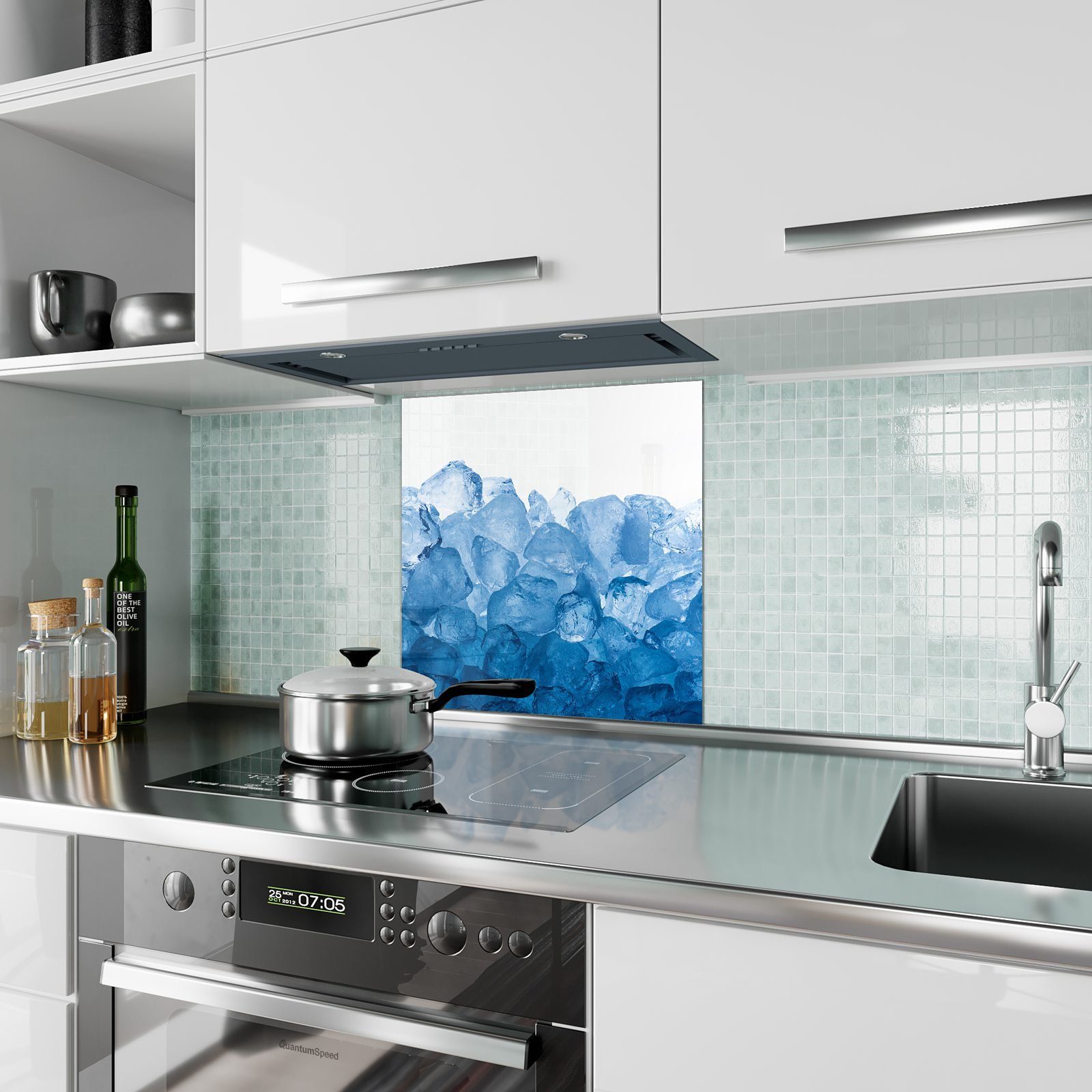 Glas Spritzschutz Küchenrückwand Eiswürfeln Linie aus Primedeco Küchenrückwand mit Motiv