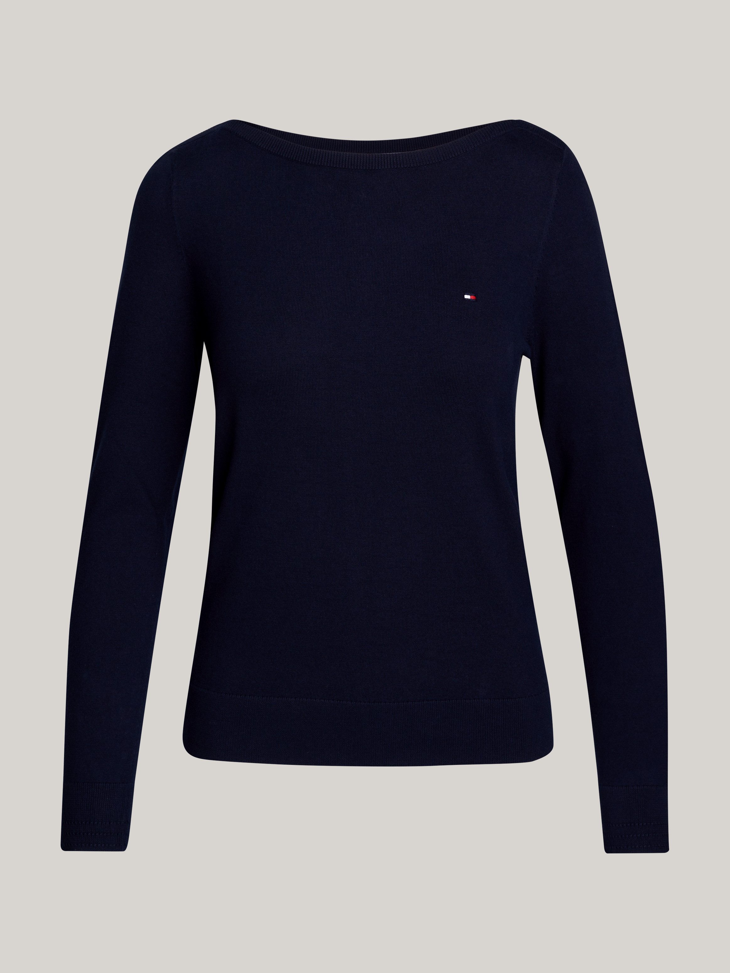 Tommy Hilfiger Strickpullover CO JERSEY STITCH V-NECK SWEATER mit Tommy Hilfiger Logo-Flag, U-Boot-Ausschnitt
