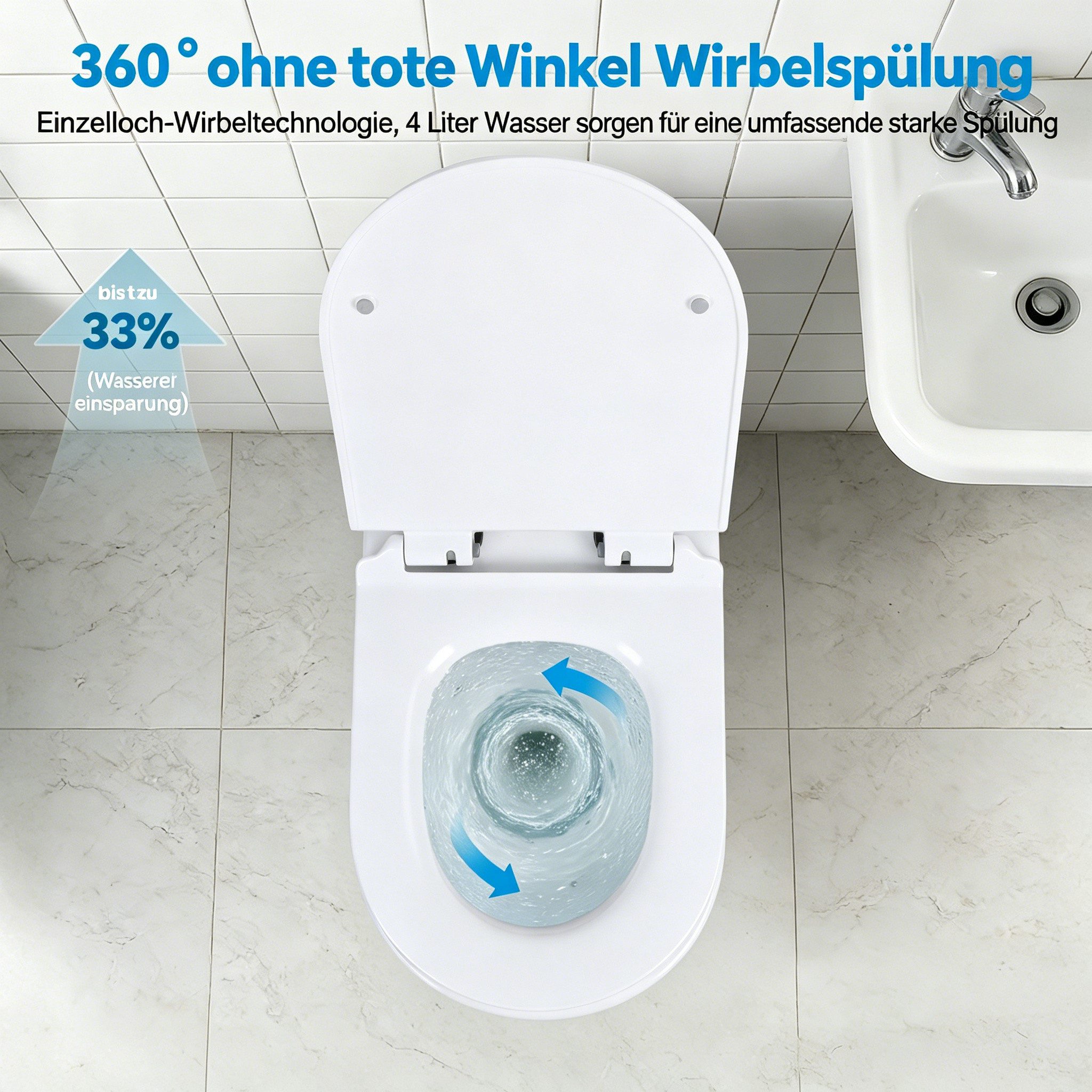 Rutaqian Tiefspül-WC Hänge WC Spülrandlos, Wand WC Flachspüler Spülrandlos, Randloses, wandhängend