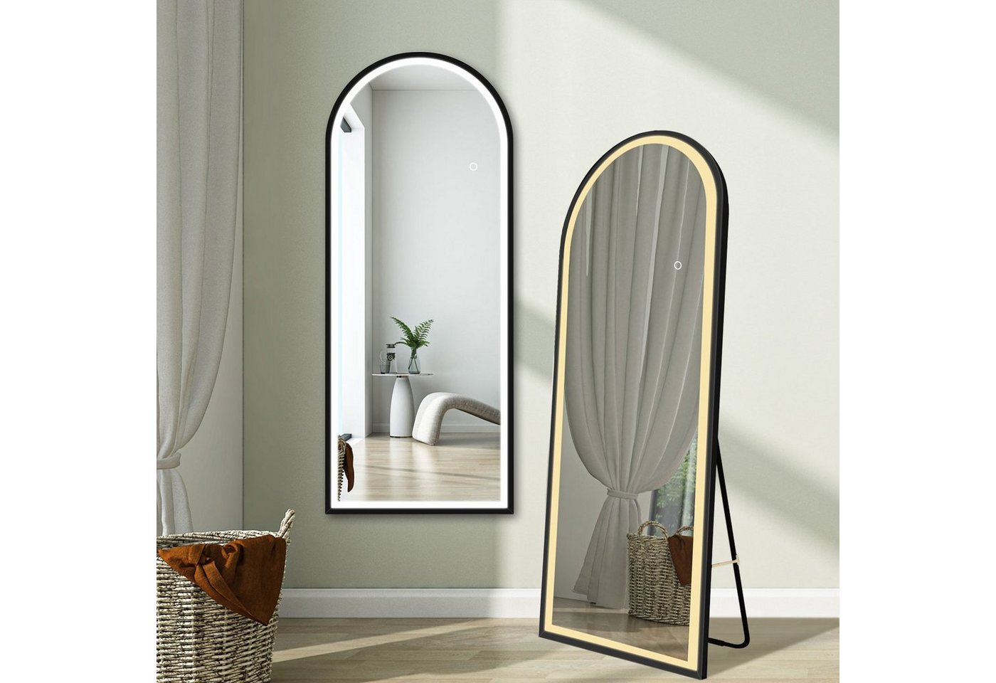 duschspa Ganzkörperspiegel Wandspiegel mit LED Beleuchtung Standspiegel Hängespiegel Bogen 160cm, Warm/Neutral/Kaltweß, dimmbar, Memory, mit Stecker