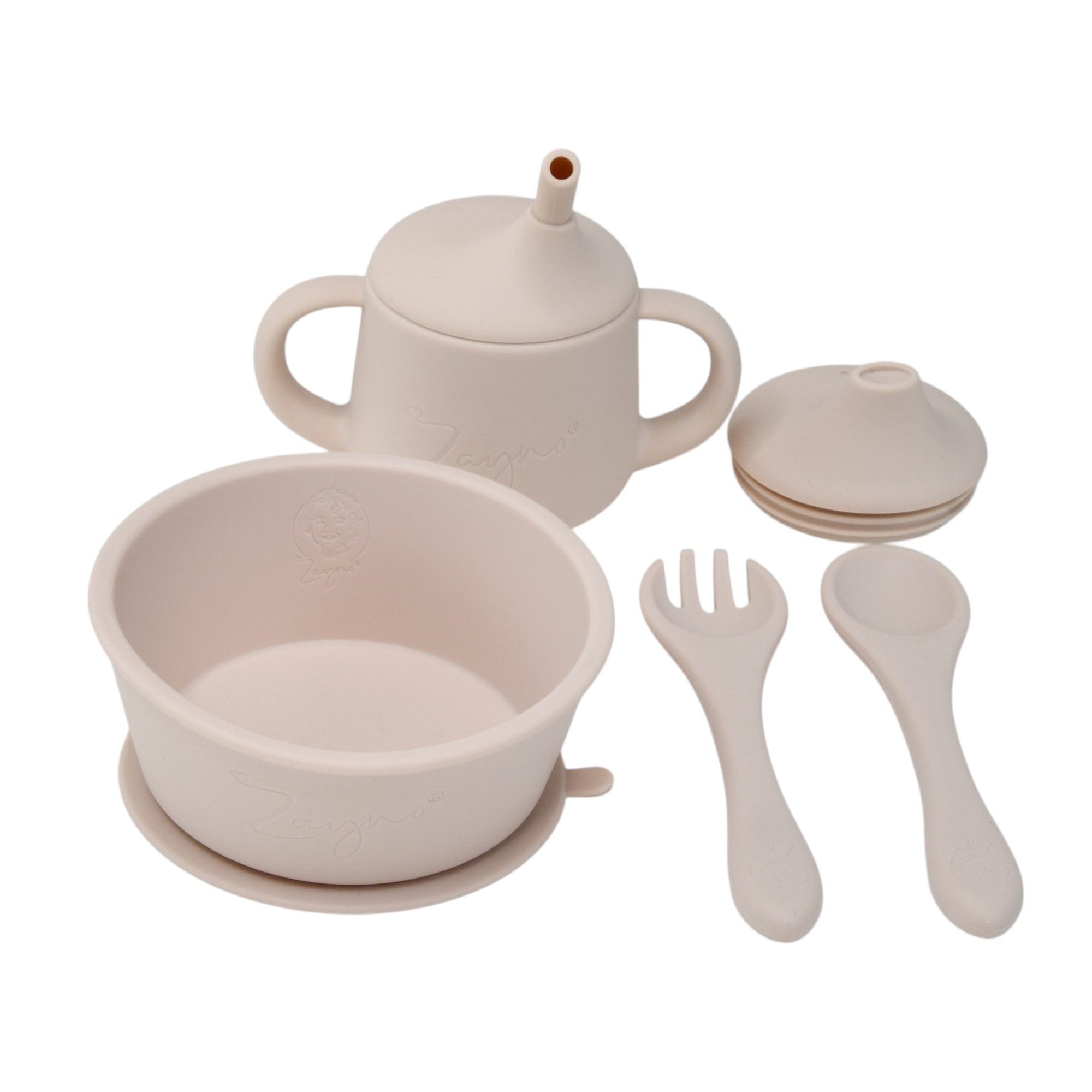 Kindergeschirr-Set Silikon-Geschirrset für Babys "Tischlein Deck Dich" in Muschelbeige