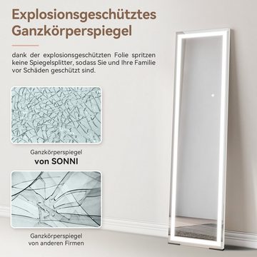 SONNI Ganzkörperspiegel Wandspiegel mit LED,1500 x 400mm, Standspiegel, mit Touch, Beleuchtung in 3 Farben, 2 Montagemöglichkeiten, Modern