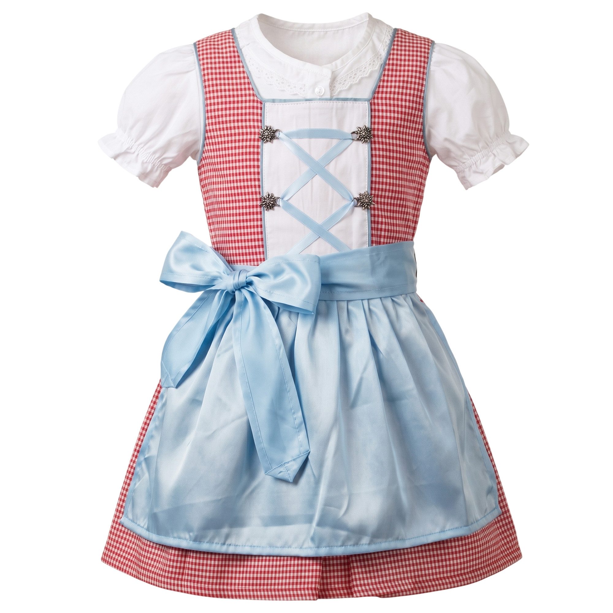 German Wear Dirndl GW1710 Red/Blue Dirndl-set Mädchendirndl kinder Trachten Kleid Rot/ Blauer Schürze – Bild 2 von 5