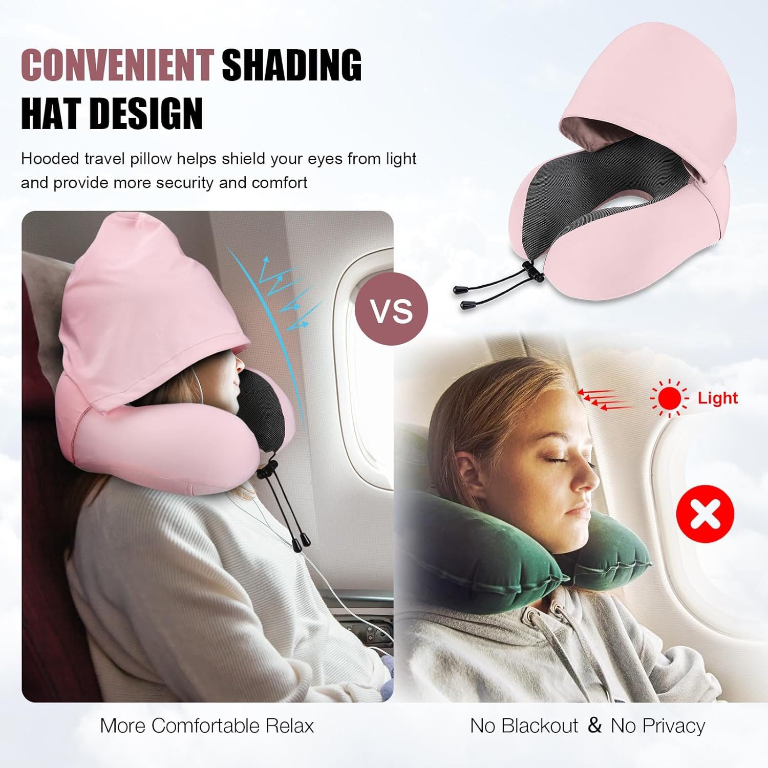 Refined Living Reisekissen Memory Foam,Reisekissen mit Haube,Bequemes Nackenhörnchen mit Haube, für Flugzeug, Auto, Zug, Büro Nackenkissen Reise zum Schlafen, 1-tlg., Reisekissen Nackenkissen Auto Schlafkissen,Nackenstützkissen, Memory-Schaum Reisekissen U-förmiges Kissen,Travel Essentials