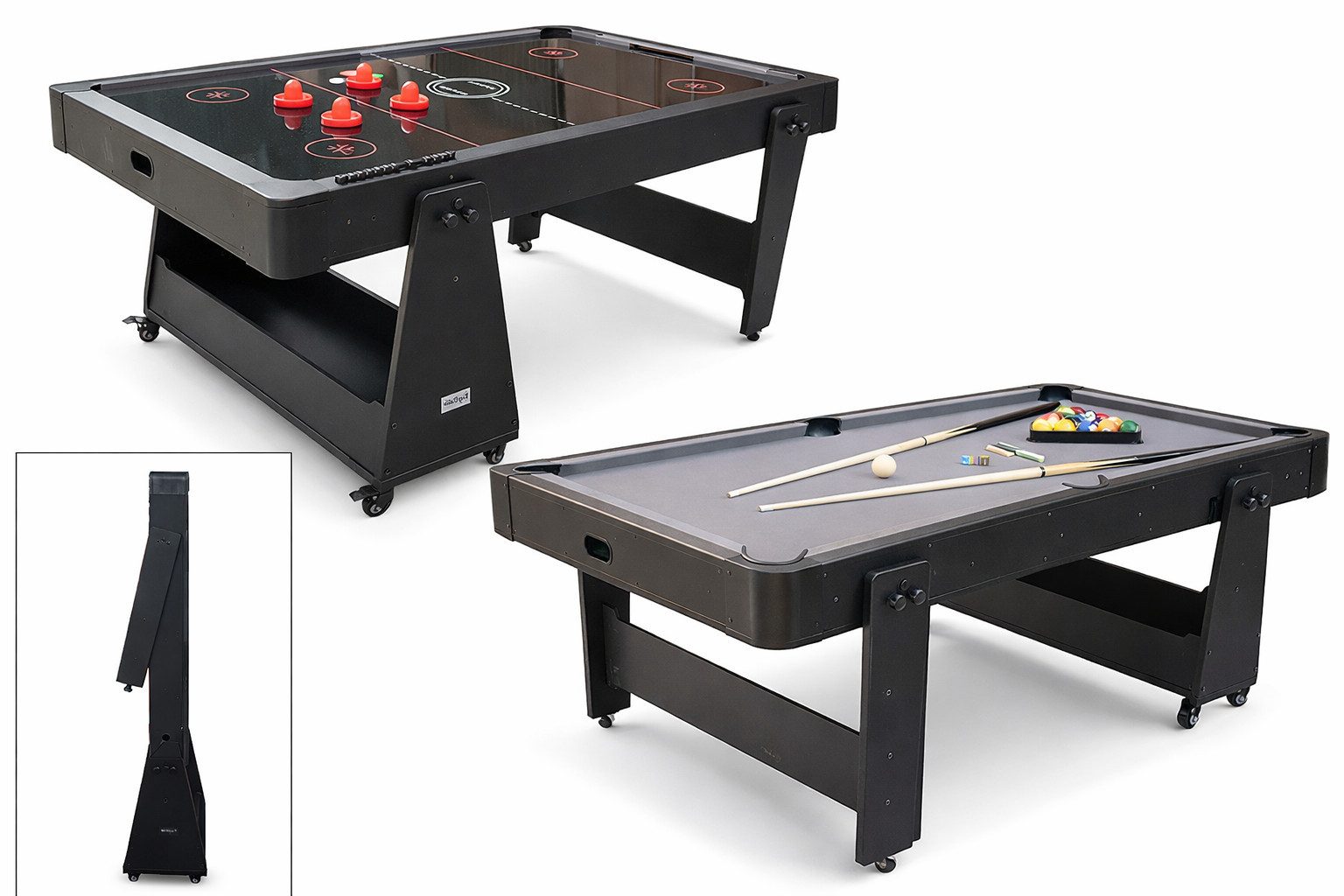 Spieltisch Charlsten Multi Airhockeytisch / Billardtisch Schwarz - 2-in-1