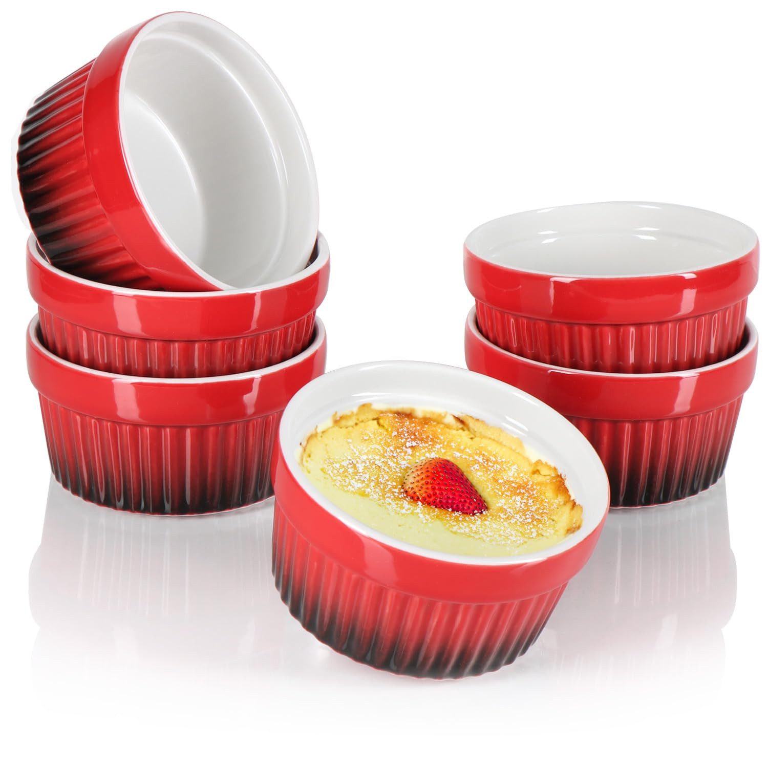 com-four Auflaufform Ragout Fin Schale - Ofenfeste Förmchen in rot, (6-St), Creme Brulee Schälchen - Dessertschale mit je 185 ml