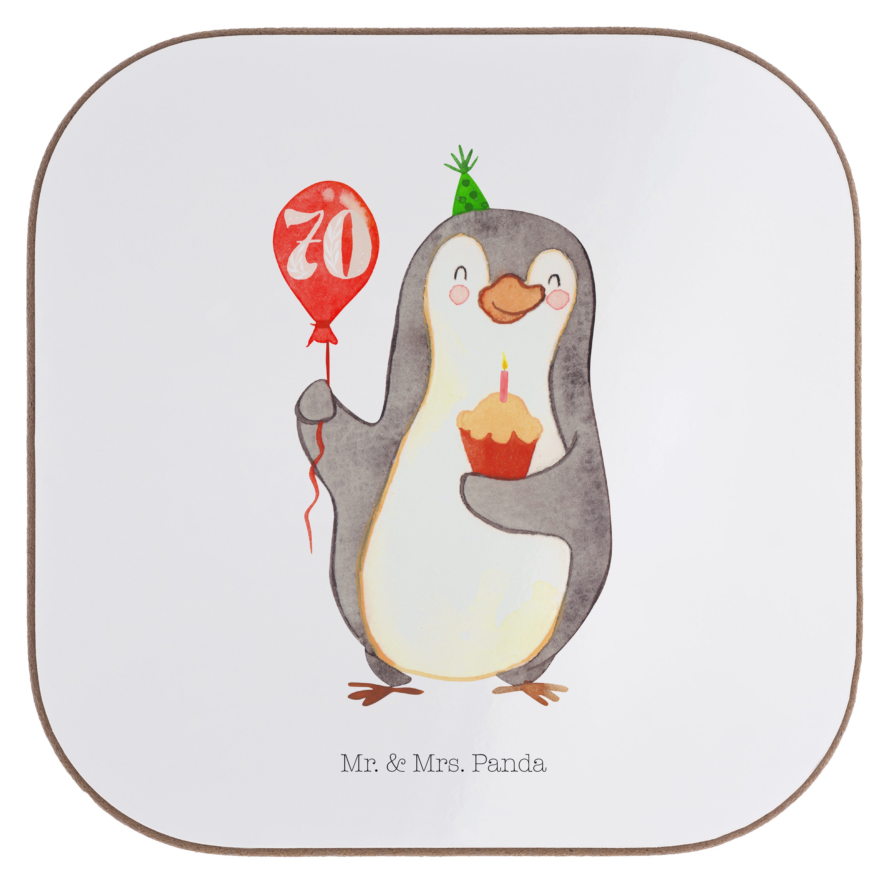 - Geburtstage, Getränkeuntersetzer Luftballon Mrs. Geschenk, Pinguin Panda - Geb, 70. Geburtstag & 1-tlg. Mr. Weiß