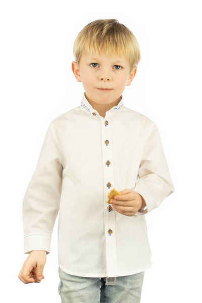 Kinderhemd 52742 weiß Trachtenhemd für Jungen Landhaus Hemd Kinder Baumwolle Leinen Mischgewebe 