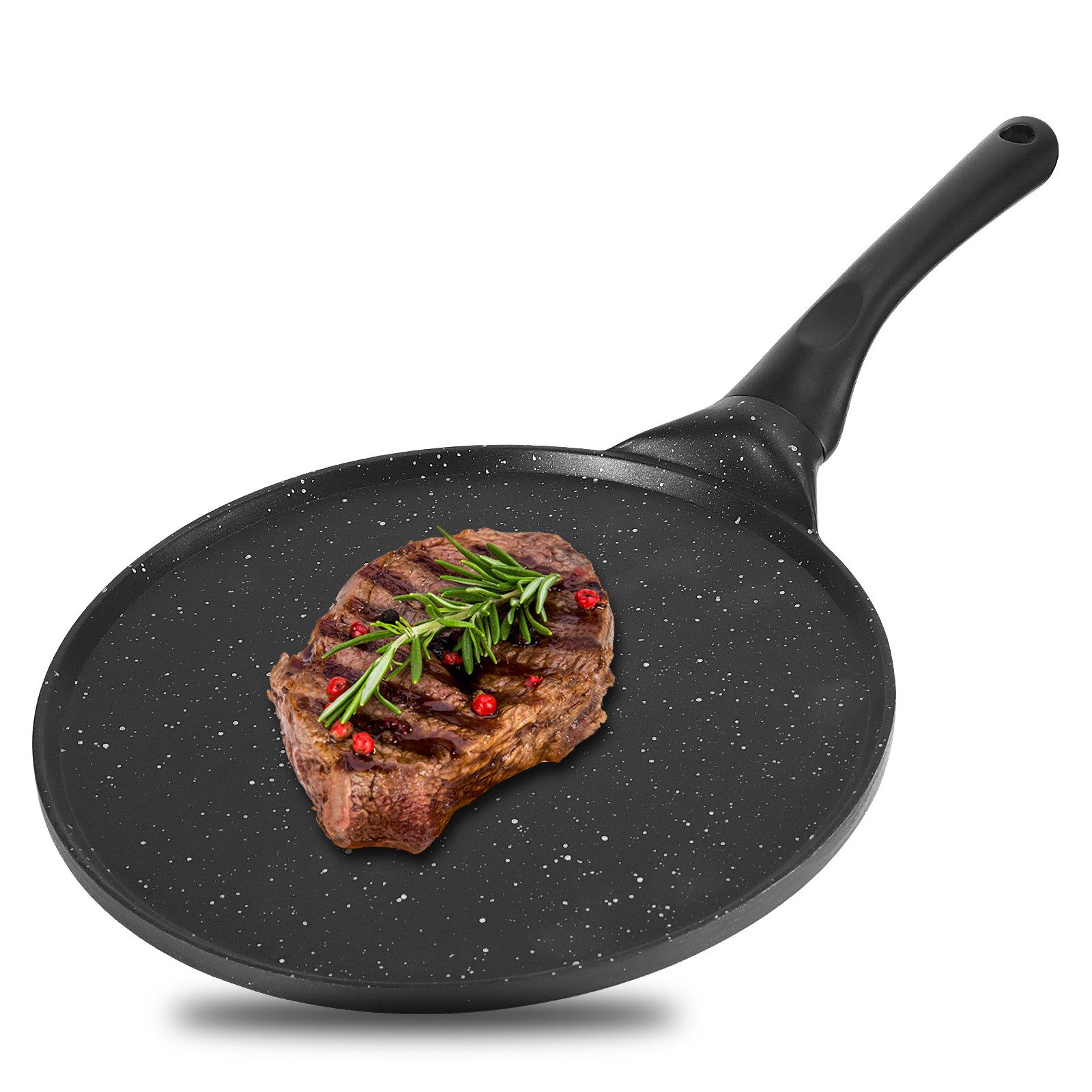 BlingBin Crêpepfanne 10 Zoll Pfannkuchen mit Kunststoffgriff, Antihaftpfanne Omlettpfanne, Aluminiumguss (1er Set, 1-tlg., Küchenzubehör, Pfannen Ø26 cm), Pfannkuchenpfanne für Elektro Gas Keramik Induktion Herd, Schwarz