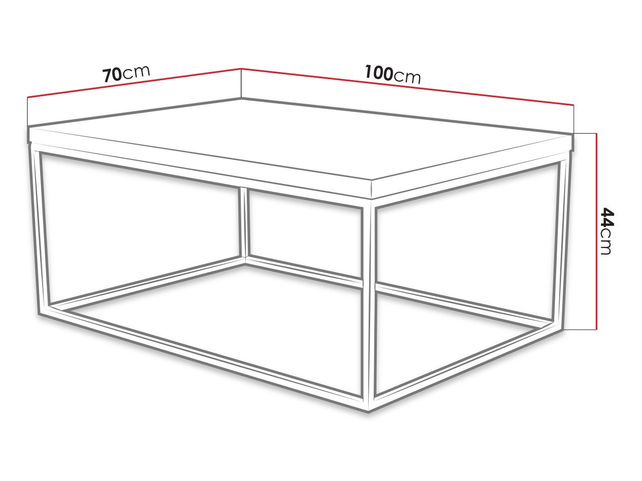 Cubic, aus / Vierkantrohrrahmen 100x70x44 Matt Eichenimitation MIRJAN24 Schwarz Metall, cm Couchtisch