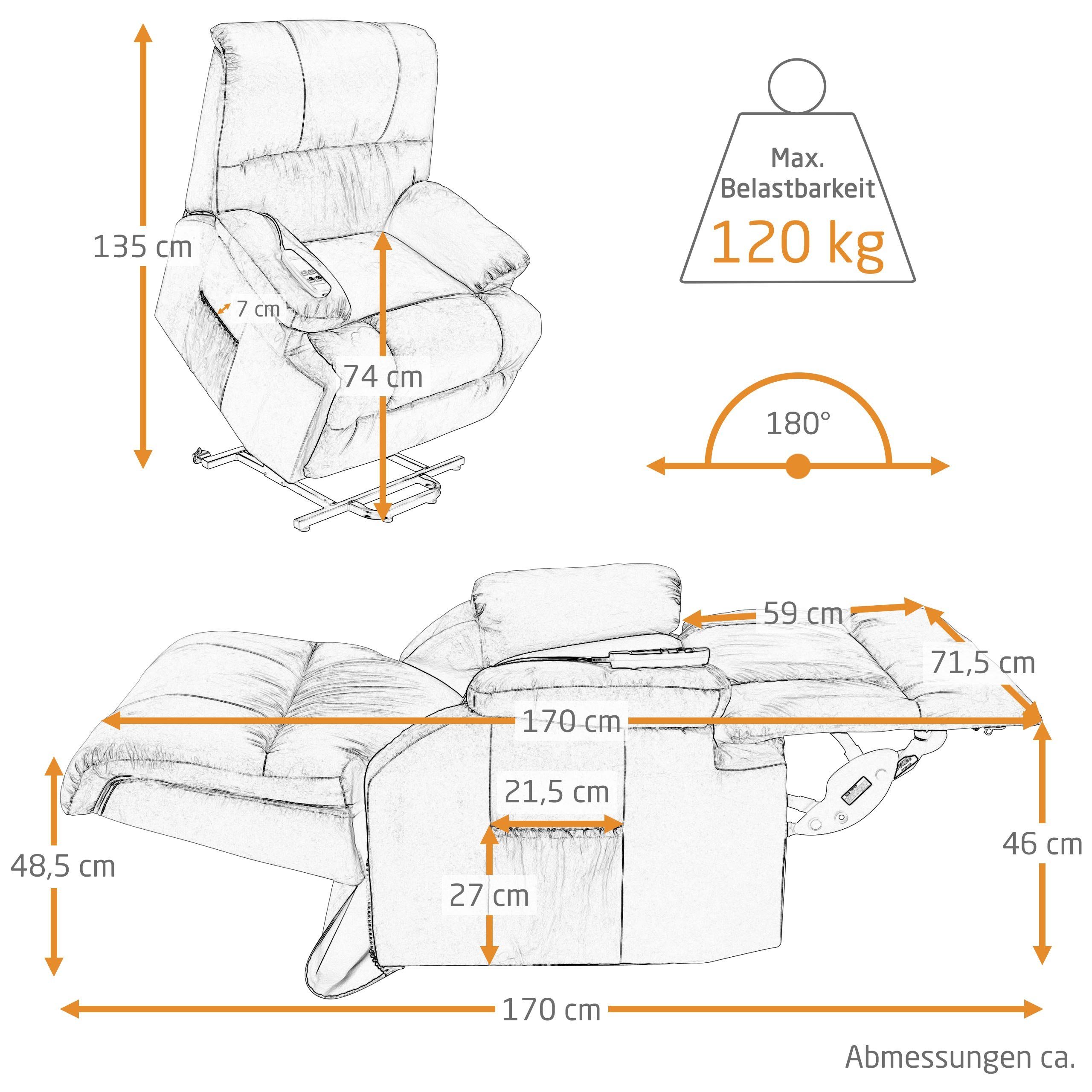 Raburg TV-Sessel FRANK mit kg Farben (Schlafsessel Relaxfunktion), bis Stoffe belastbar 2, Liege- elektrische 120 Motoren, & & 2 XXL viele Aufstehhilfe, Komfortschaum-Polsterung