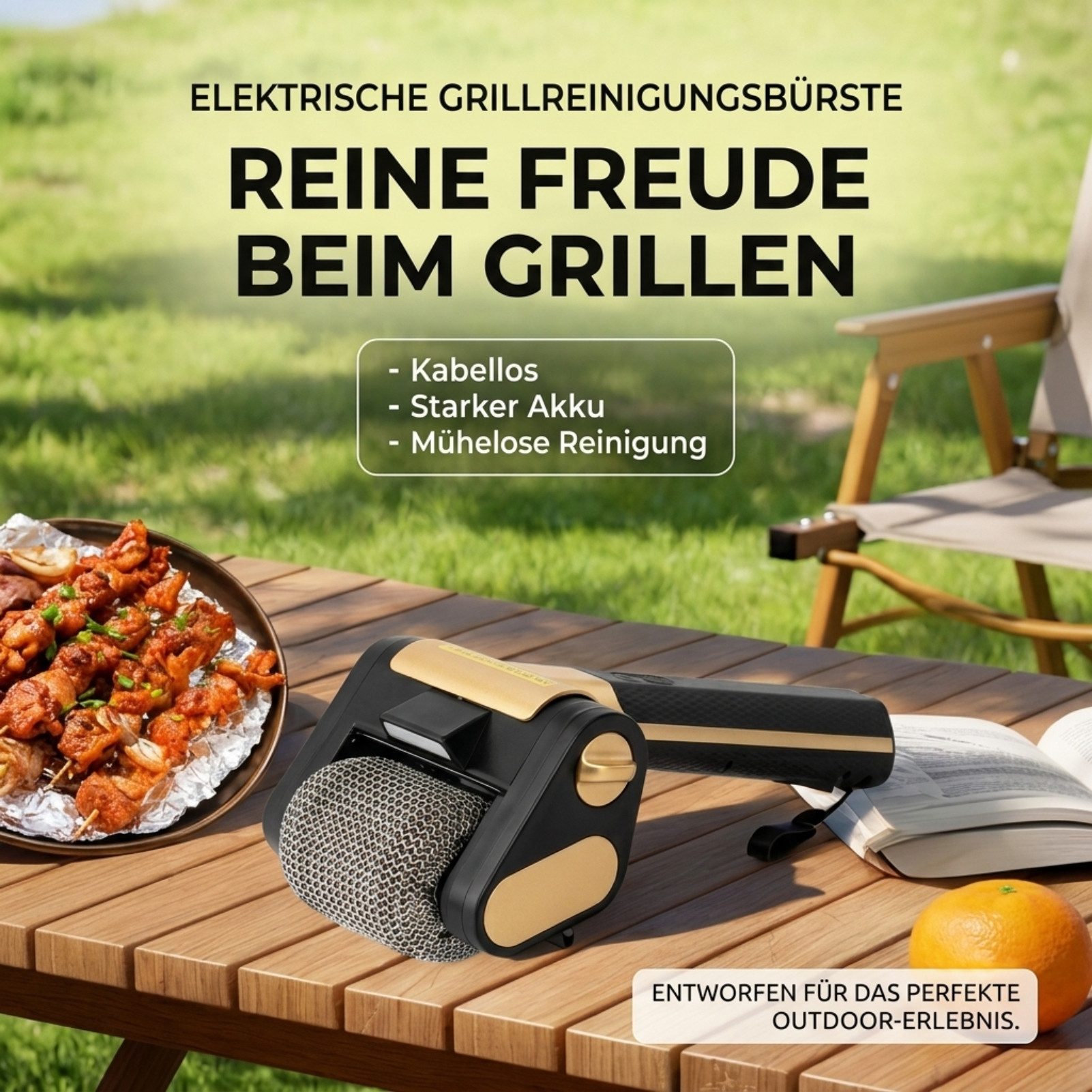 Solarandmore Grillbürste kabelloses Laden,austauschbare Bürstenköpfe,Grillrost,Tiefenreinigung, (Set), entfernt Fettflecken,für verschiedene Grillroste geeignet,Grillbürste